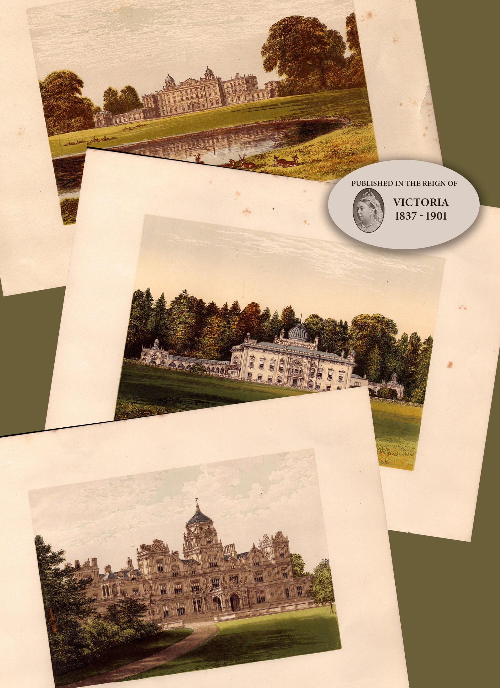 Gloucestershire 150 Years-Old Job Lot Gilt-Edge Coloured Victorian Antique Book Plates (1 of 5)