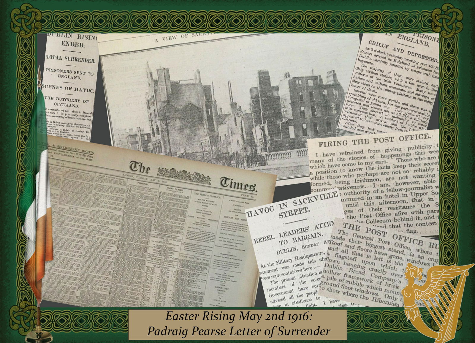 Irish Easter Rising 1916 Padraig Pearse Letter of Surrender, GPO In Ruins Rare Newspaper: Title: Irish Easter Rising 1916 Padraig Pearse Letter of Surrender, GPO In Ruins Rare Newspaper Description: Irish Easter Rising 1916 Padraig Pearse Letter of Surrender, GPO In Ruins. Easter