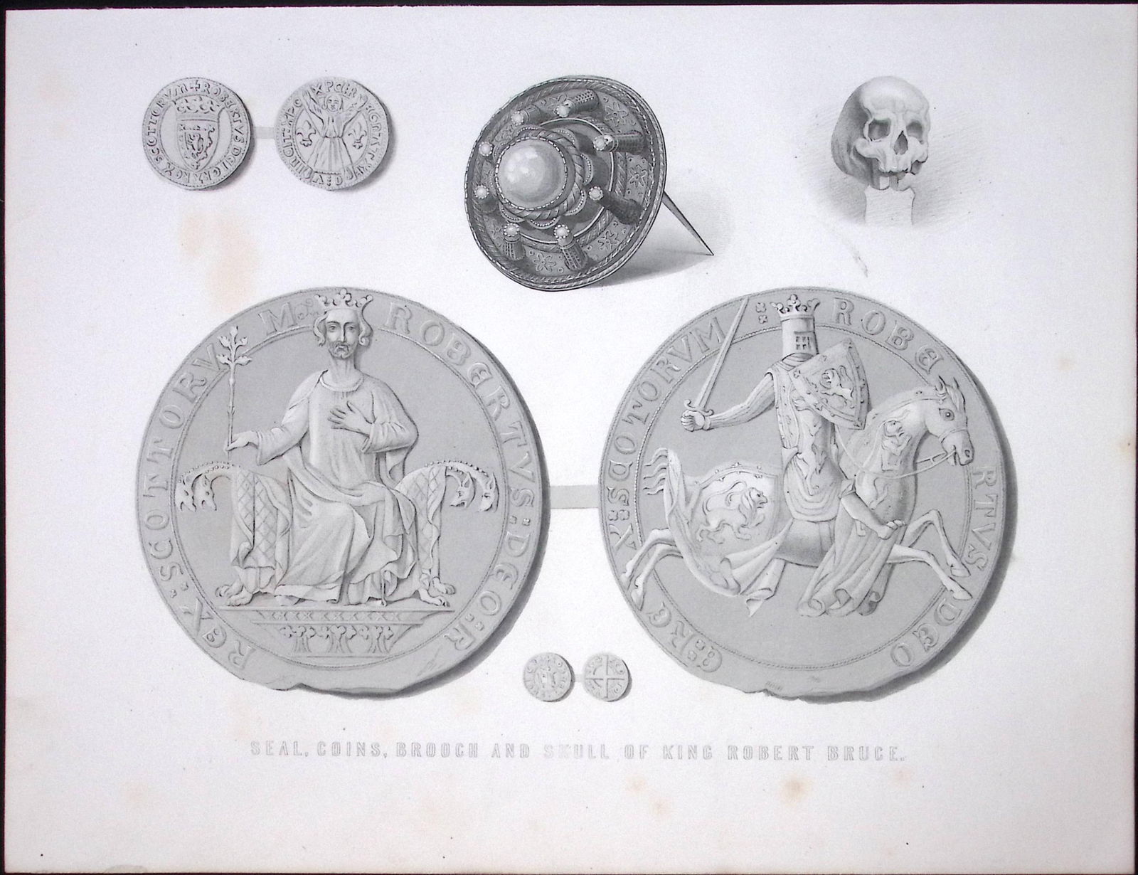 King Robert Bruce, Seal & Brooch Scotland Antique 152 Years-Old Engraving-16: Title: King Robert Bruce, Seal & Brooch Scotland Antique 152 Years-Old Engraving-16 Description: This Antique Print Was Removed from an Edition of. Tytler's His