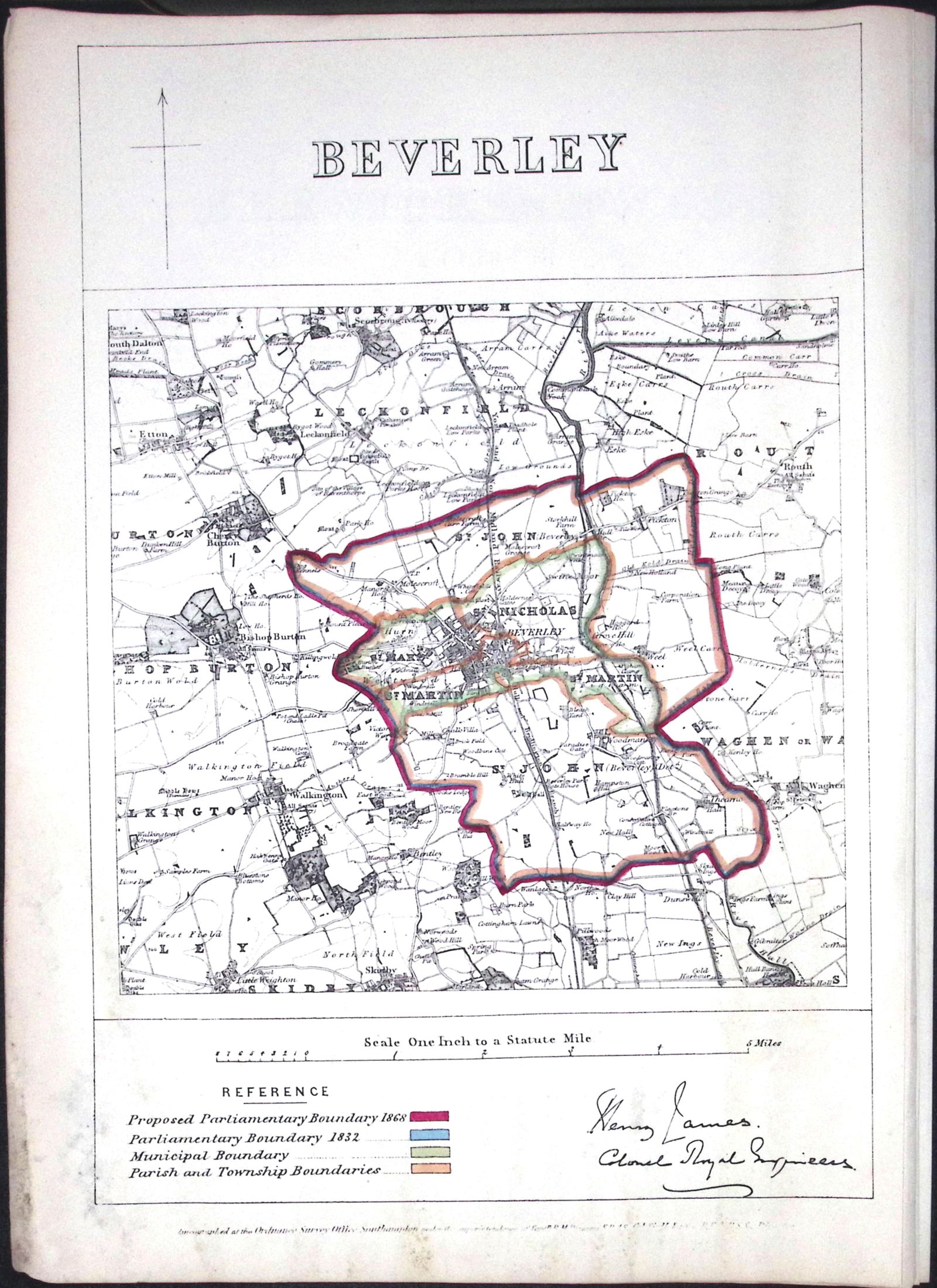 Beverley Yorkshire Boundary Commission Coloured 157-Year-Old Antique Map. (1 of 2)