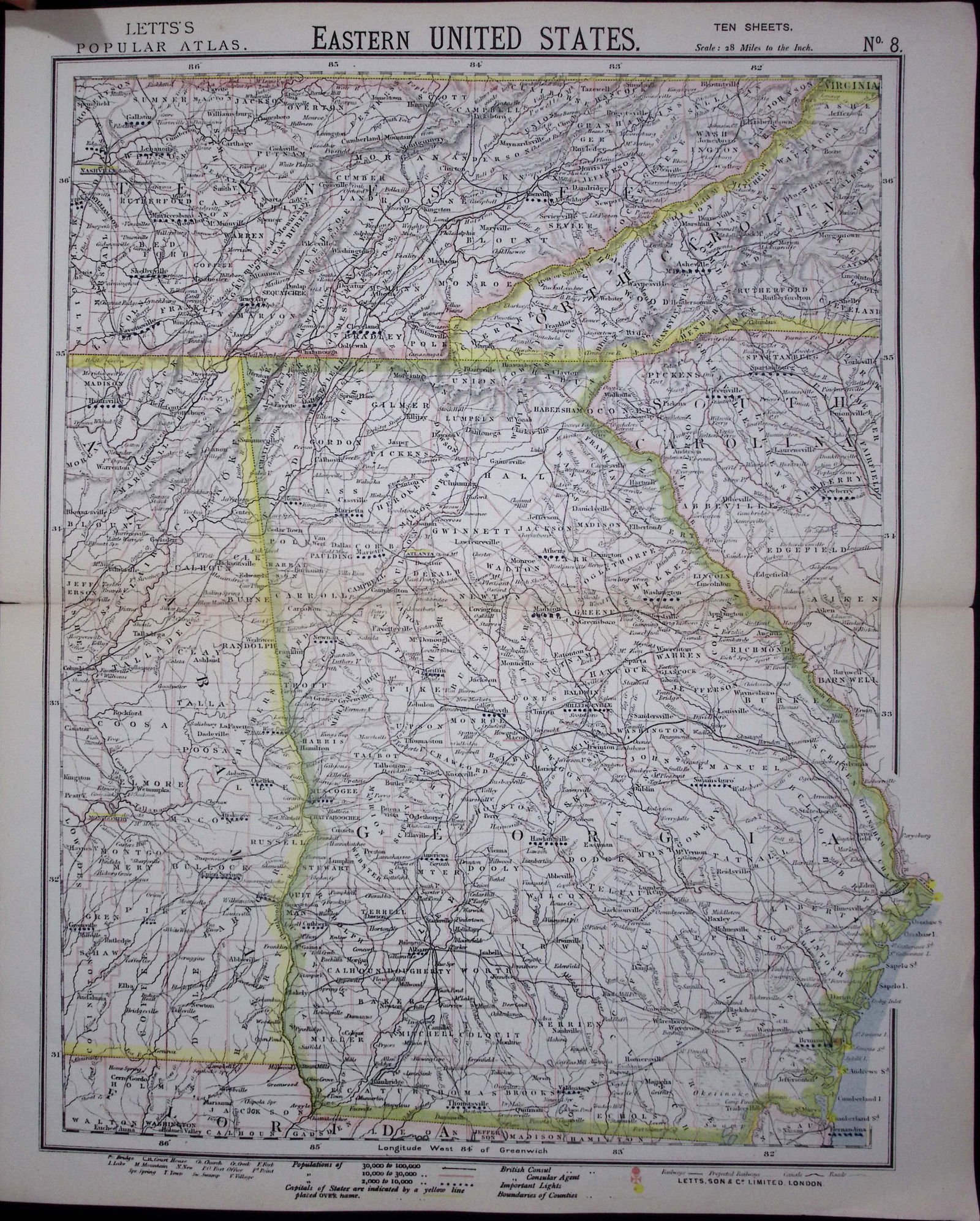 1883 Antique Letts Map United States Georgia, Alabama, Tennessee-8 (1 of 1)
