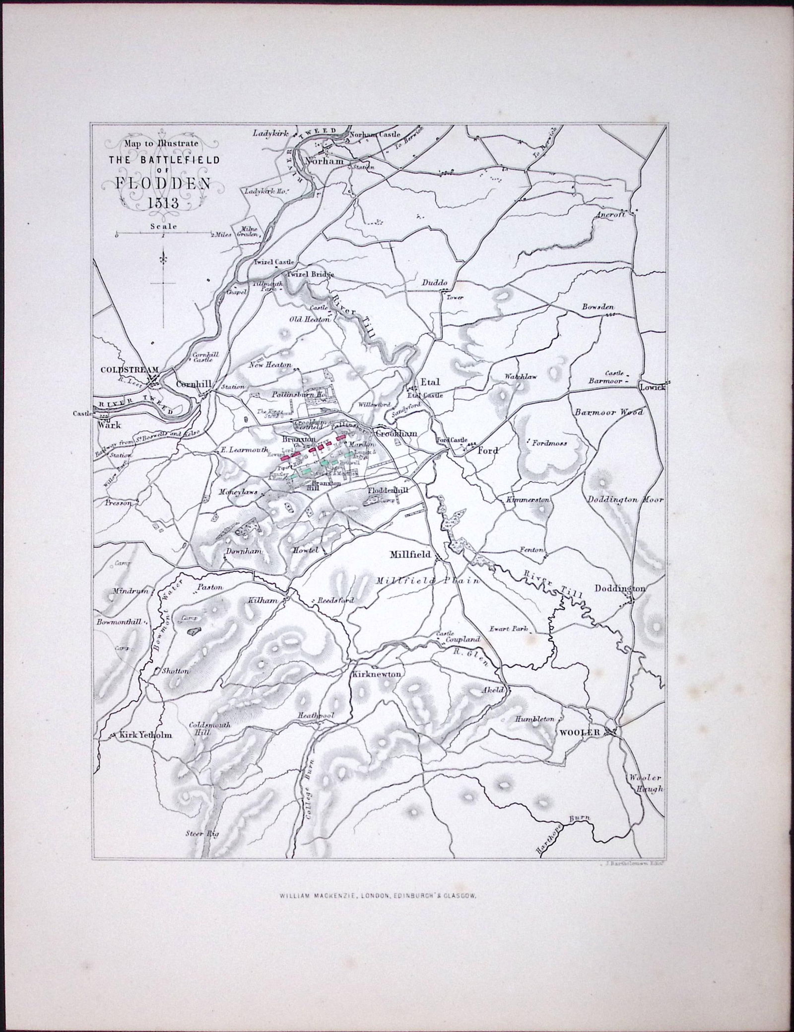 The Battlefields of Flodden Scotland Antique 152 Years-Old Detailed Print-2 (1 of 2)