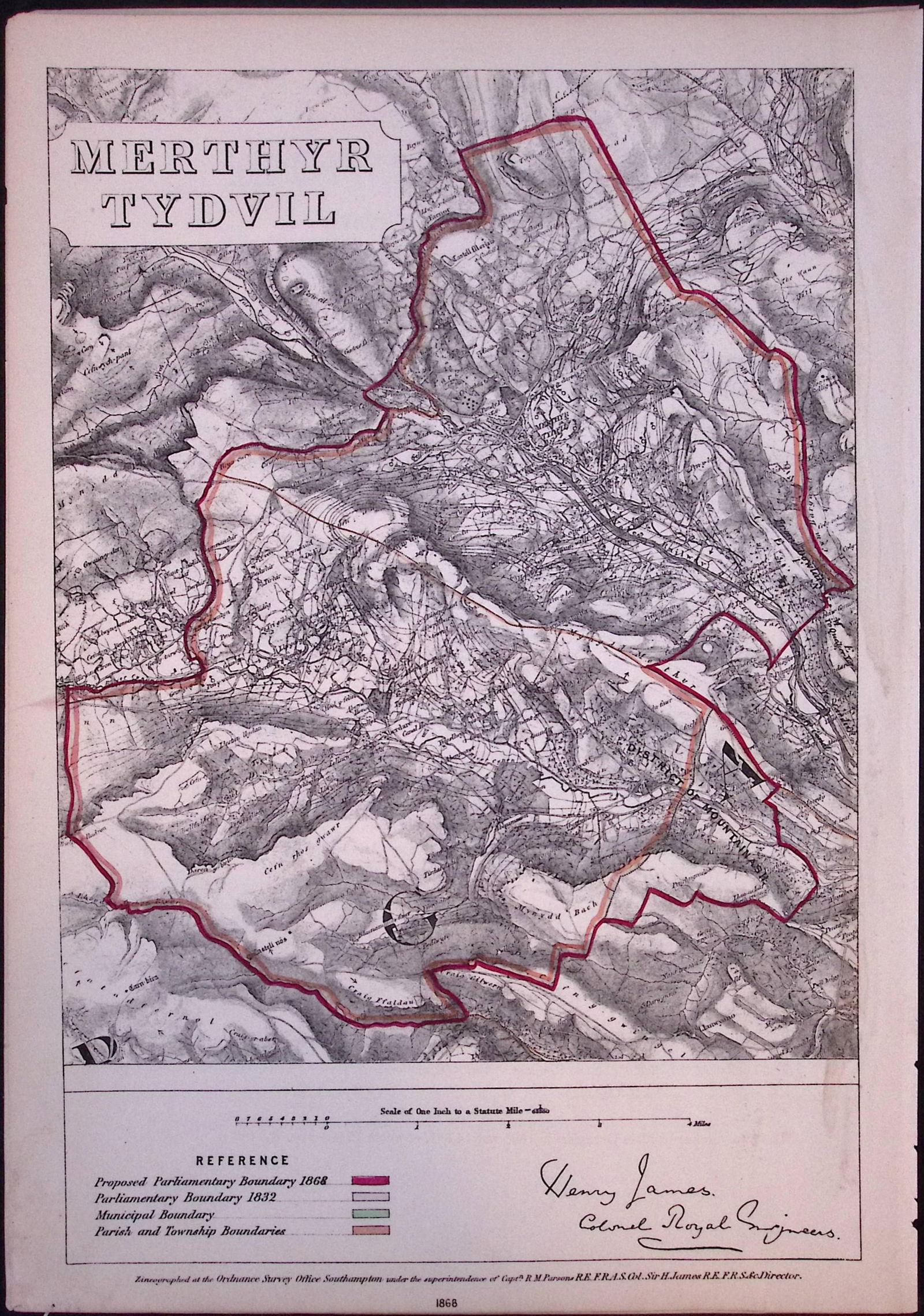 Merthyr Tydfil Wales Boundary Commission 157-Year-Old Coloured Antique Map. (1 of 2)