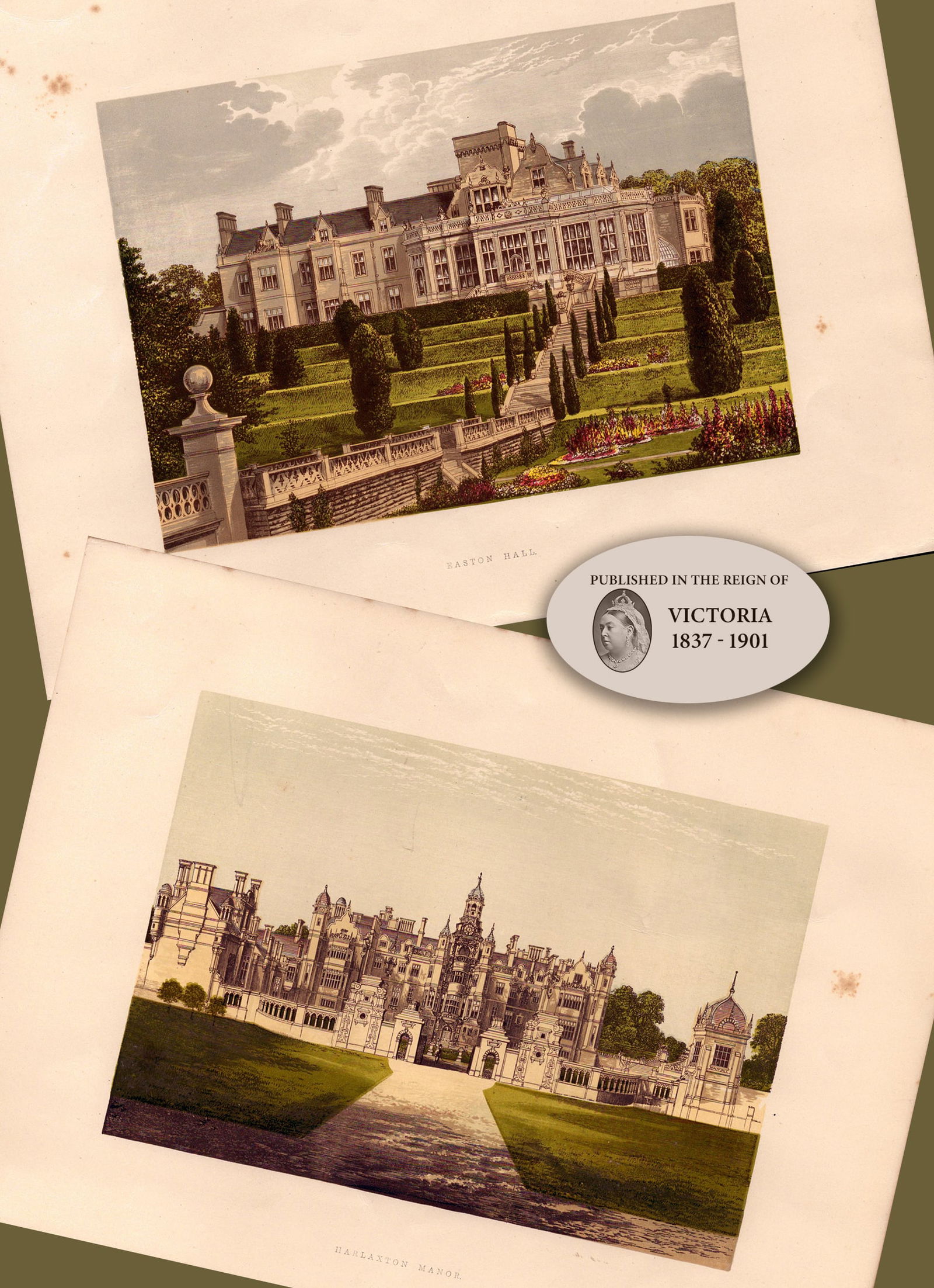 2 Stunning Gilt-Edge Coloured Victorian Antique Book Plates Lincolnshire.: Title: 2 Stunning Gilt-Edge Coloured Victorian Antique Book Plates Lincolnshire. Description: This Collection of 2 Stunning Gilt-Edged Colour Plate illustrated by Alexander Francis L