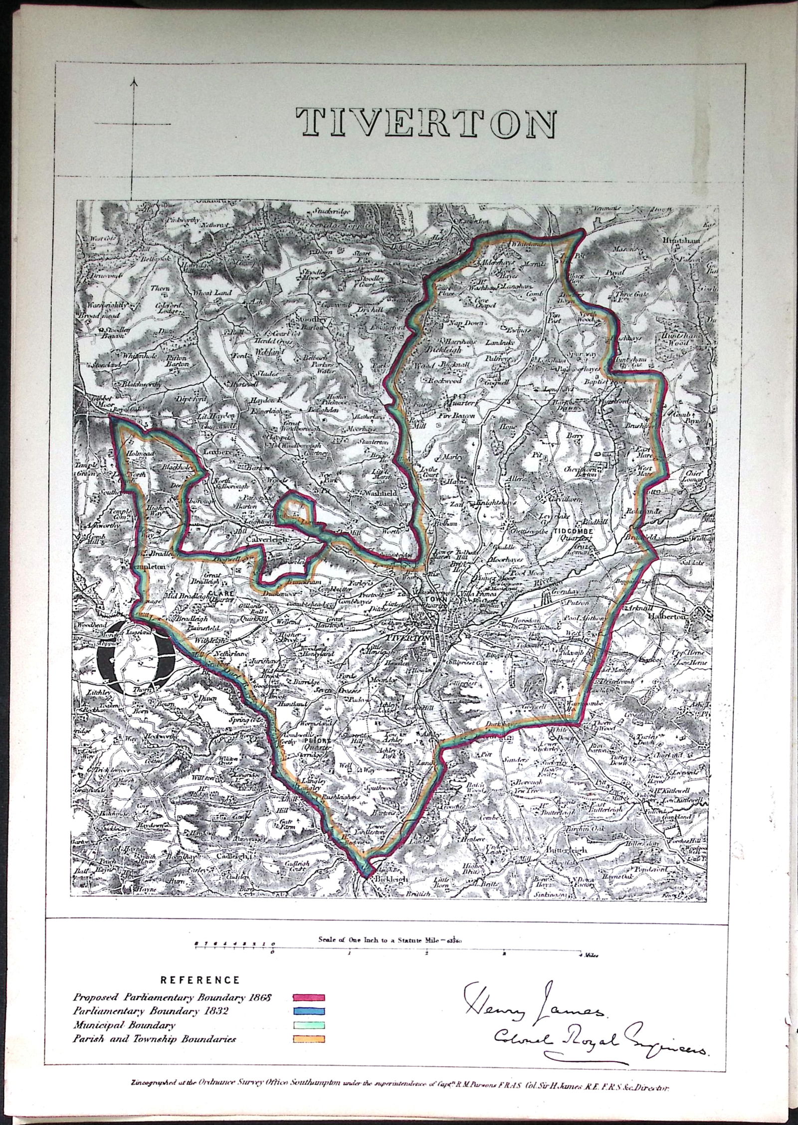 Tiverton Devon Boundary Commission 157-Year-Old Antique Map. (1 of 2)