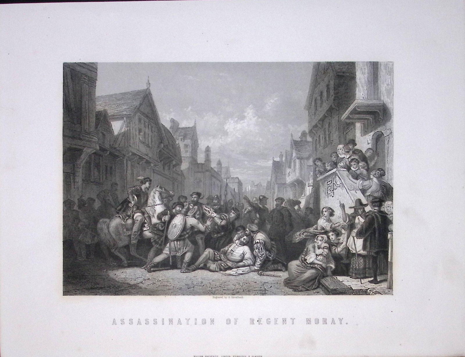 Assassination of Regent Moray Scotland Antique 152 Years-Old Engraving (1 of 2)