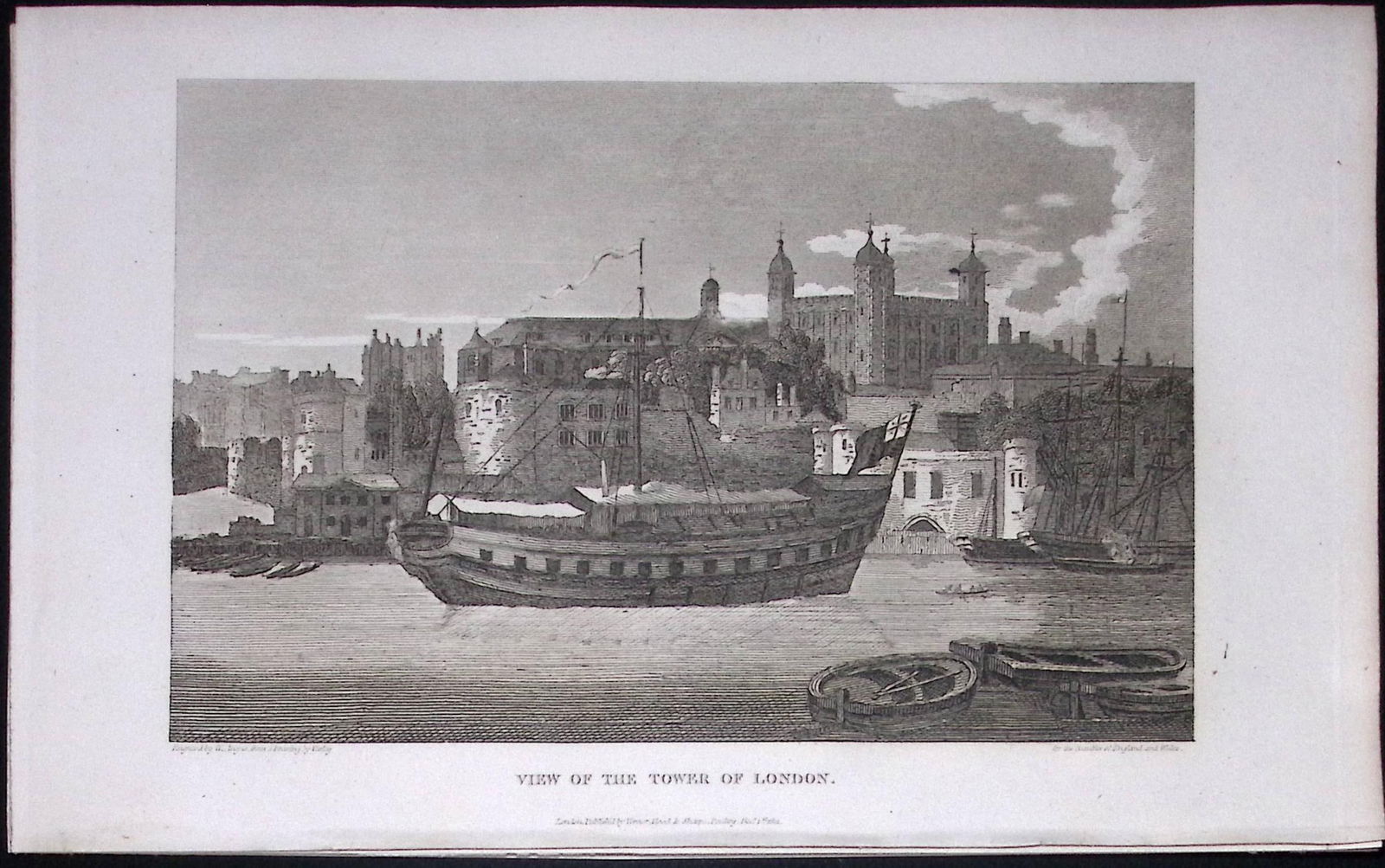 View of The Tower of London Antique 200 Years-Old Steel-Engraving-94 (1 of 2)