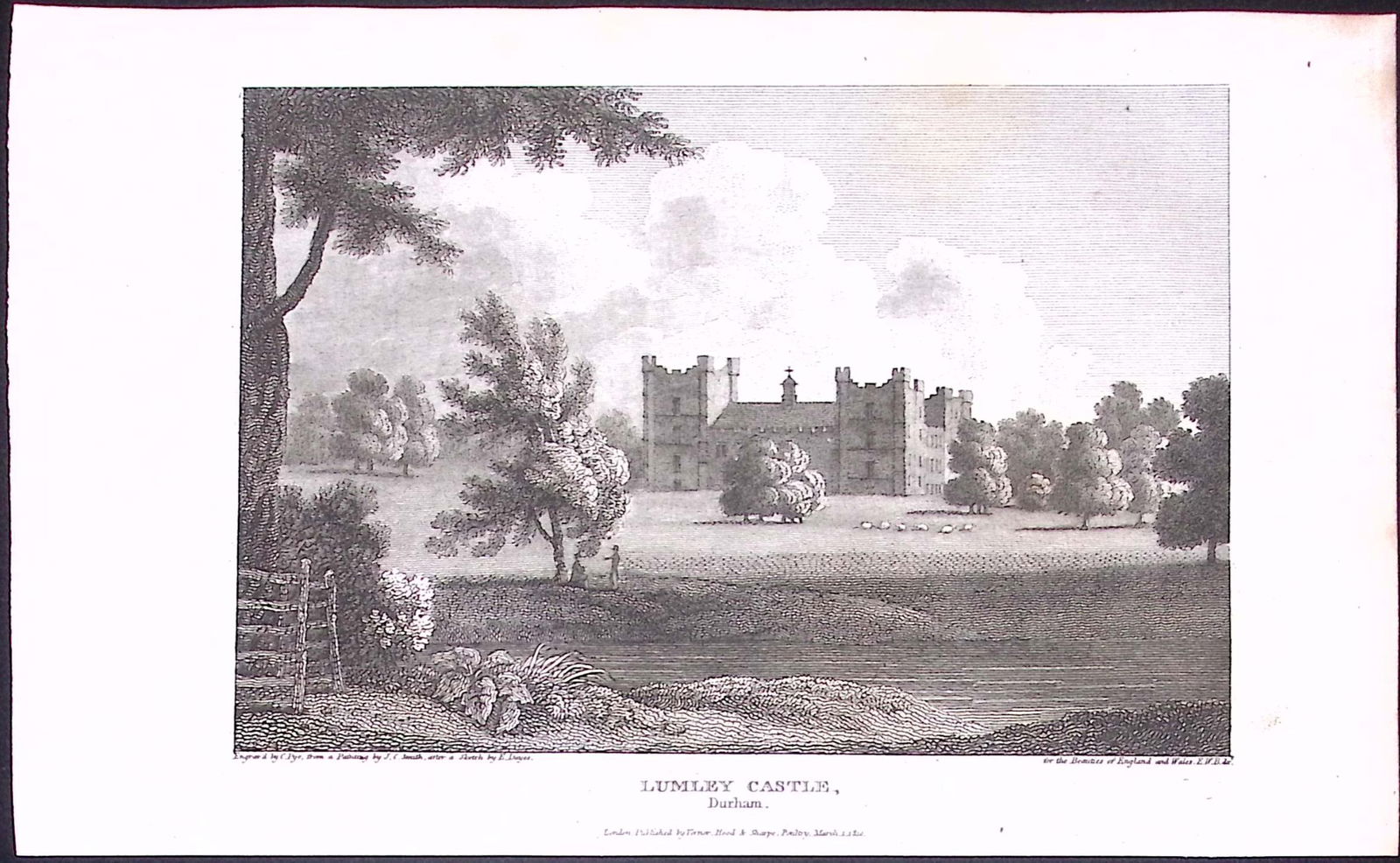 Durham Lumley Castle Chester Le Street Antique 223 Years-Old Steel-Engraving-148 (1 of 2)