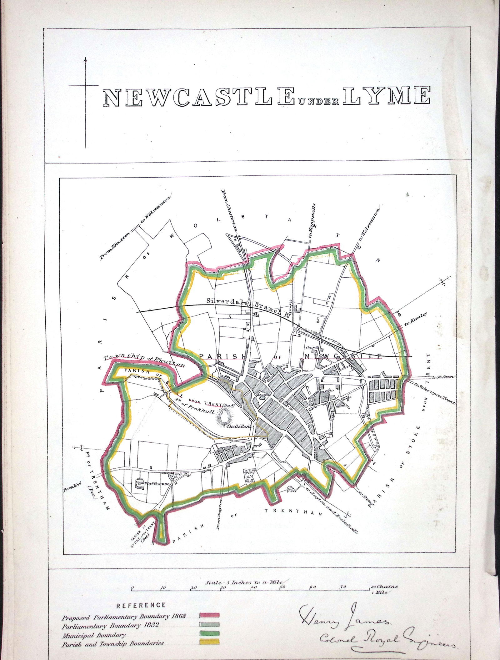 Newcastle Under Lyme Staffs Boundary Commission 157-Year-Old Coloured Antique Map. (1 of 2)