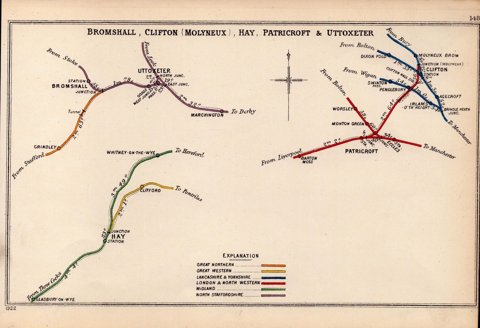 Uttoxeter, Bromshall, Hay Detailed Antique Railway Diagram-148. (1 of 2)