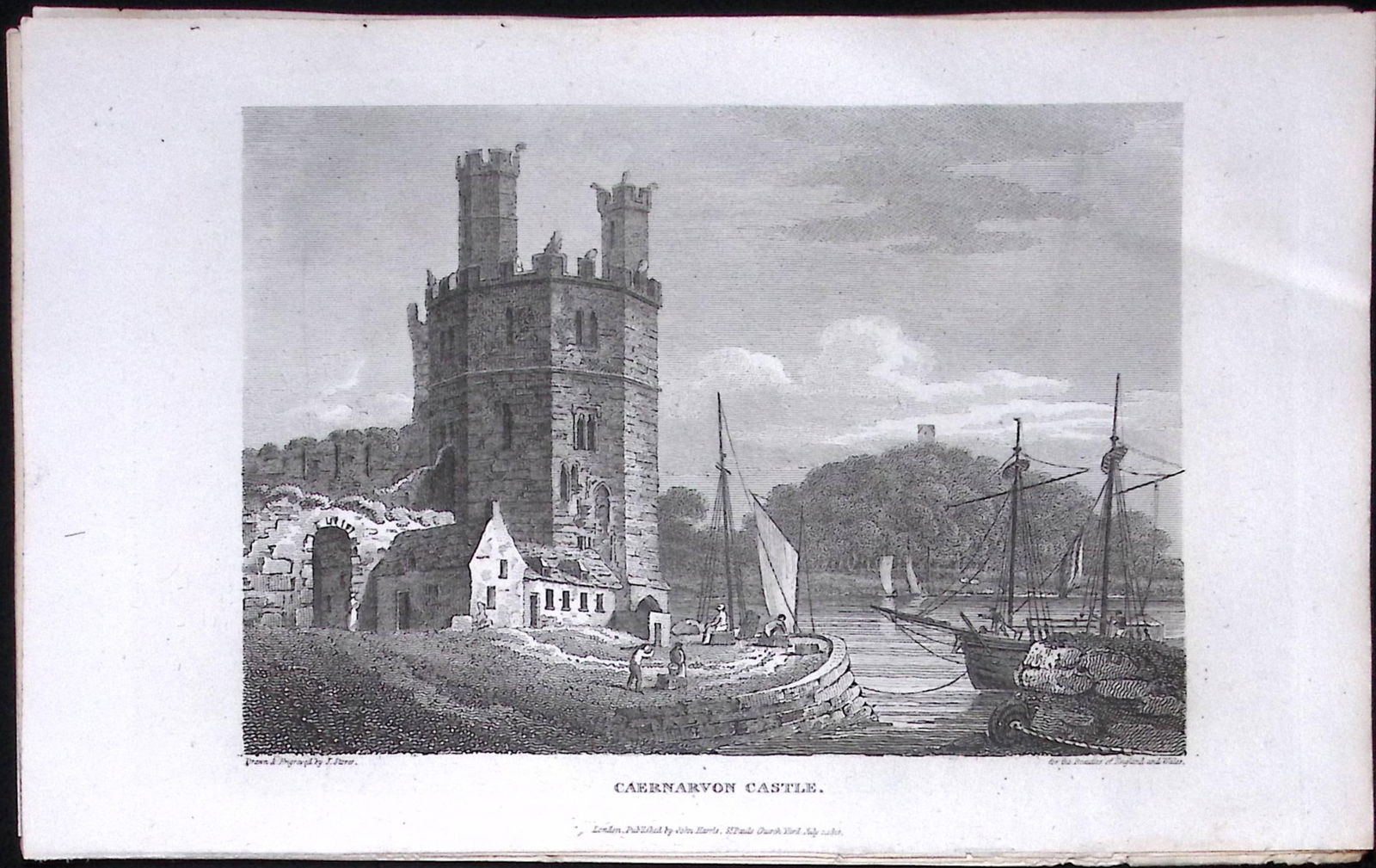 Caernarvon Castle Wales Antique 213 Years-Old Georgian Steel-Engraving-186 (1 of 2)