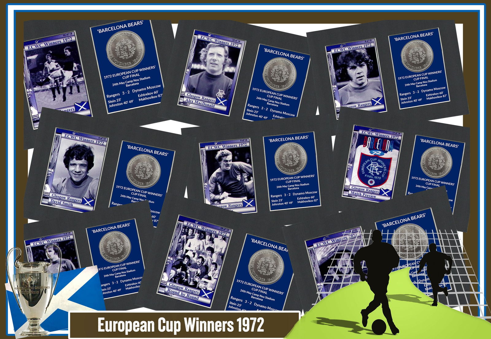 David Smith Rangers FC Wins 1972 ECWC Mounted Card & Coin Metal Art Display - 2