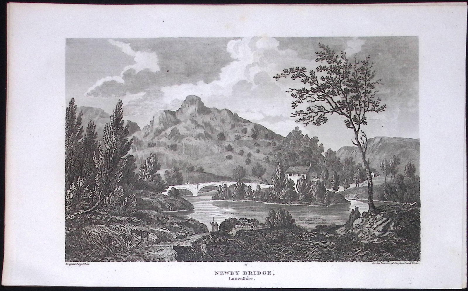 Newby Bridge Lake District Lancashire Antique 218 Years-Old Steel-Engraving-2 (1 of 2)
