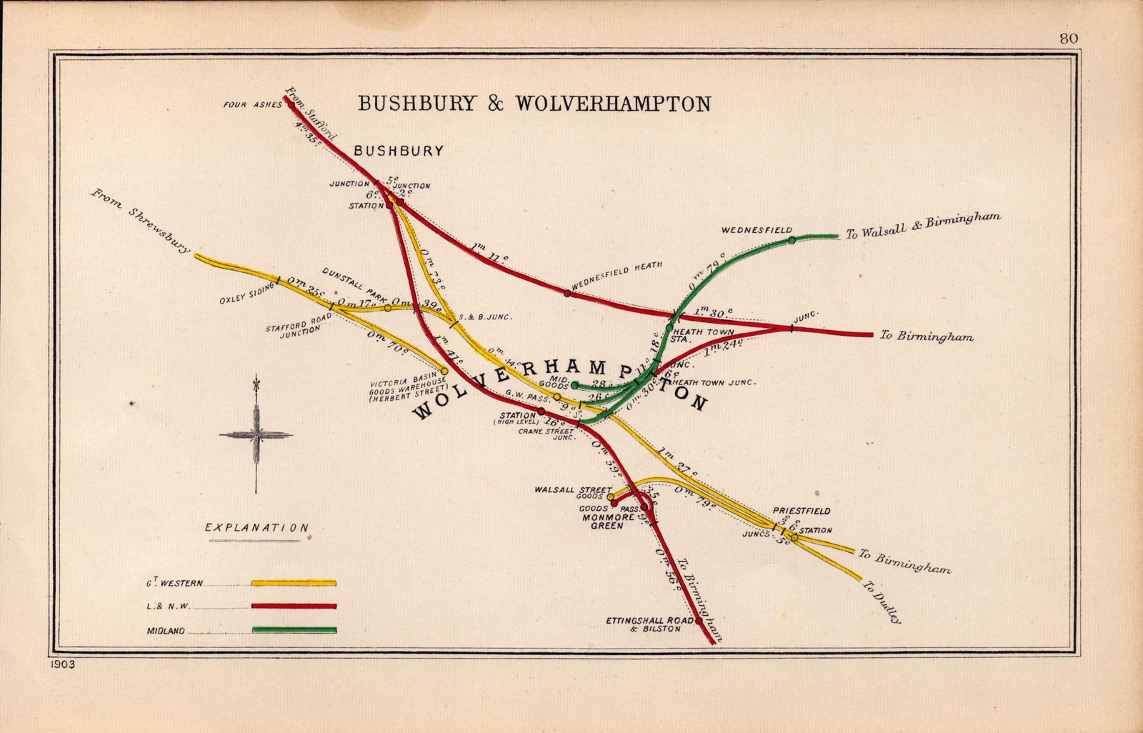 Bushbury & Wolverhampton Coloured Antique Railway Diagram-80 (1 of 2)