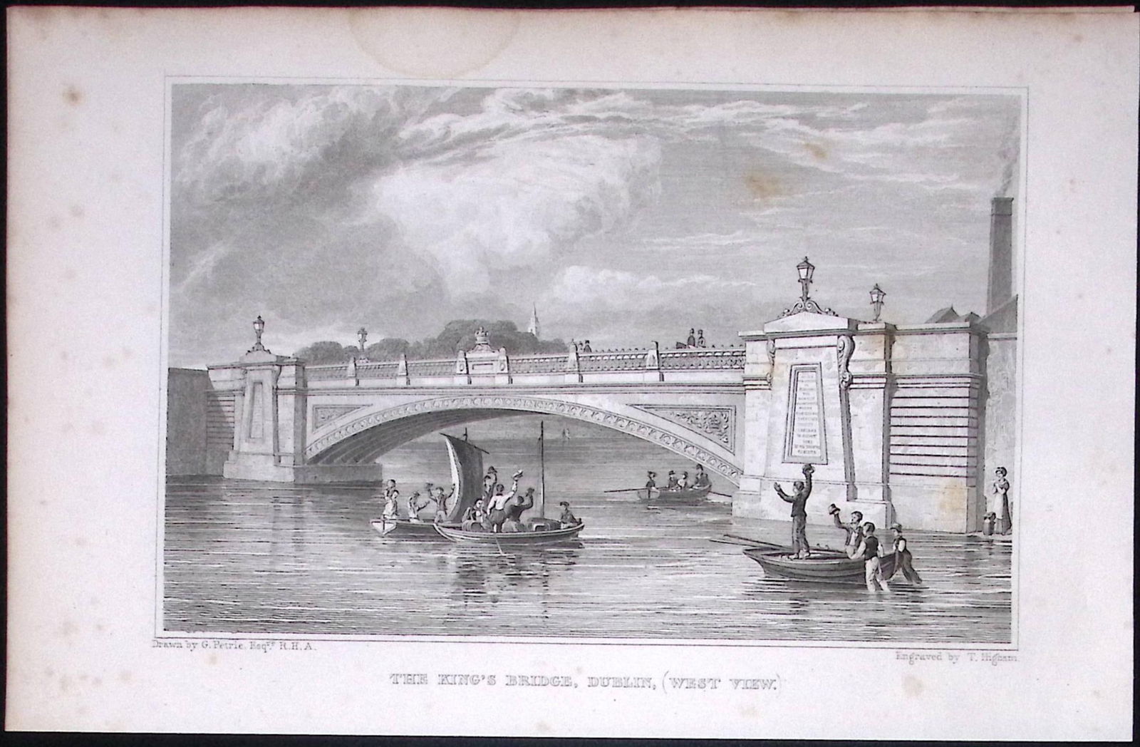 Dublin Kings Bridge (Heuston Station) 194 Years Old Antique Steel Engraving-27 (1 of 2)