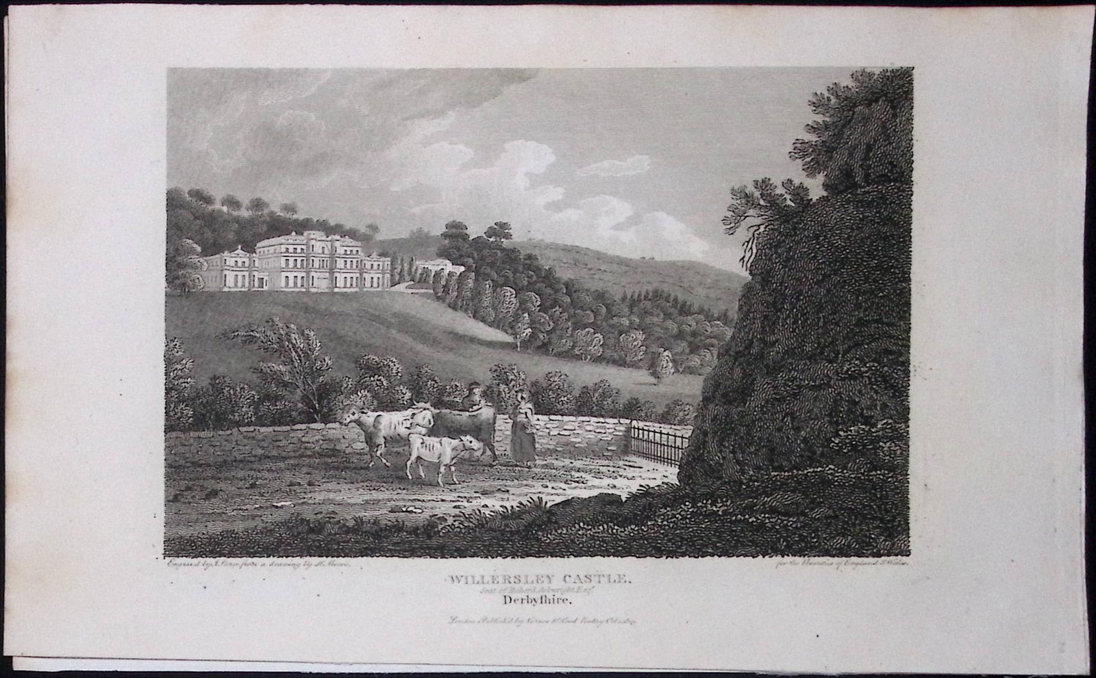 Willersley Castle Cromford Antique 223 Years-Old Georgian Steel-Engraving-293 (1 of 1)