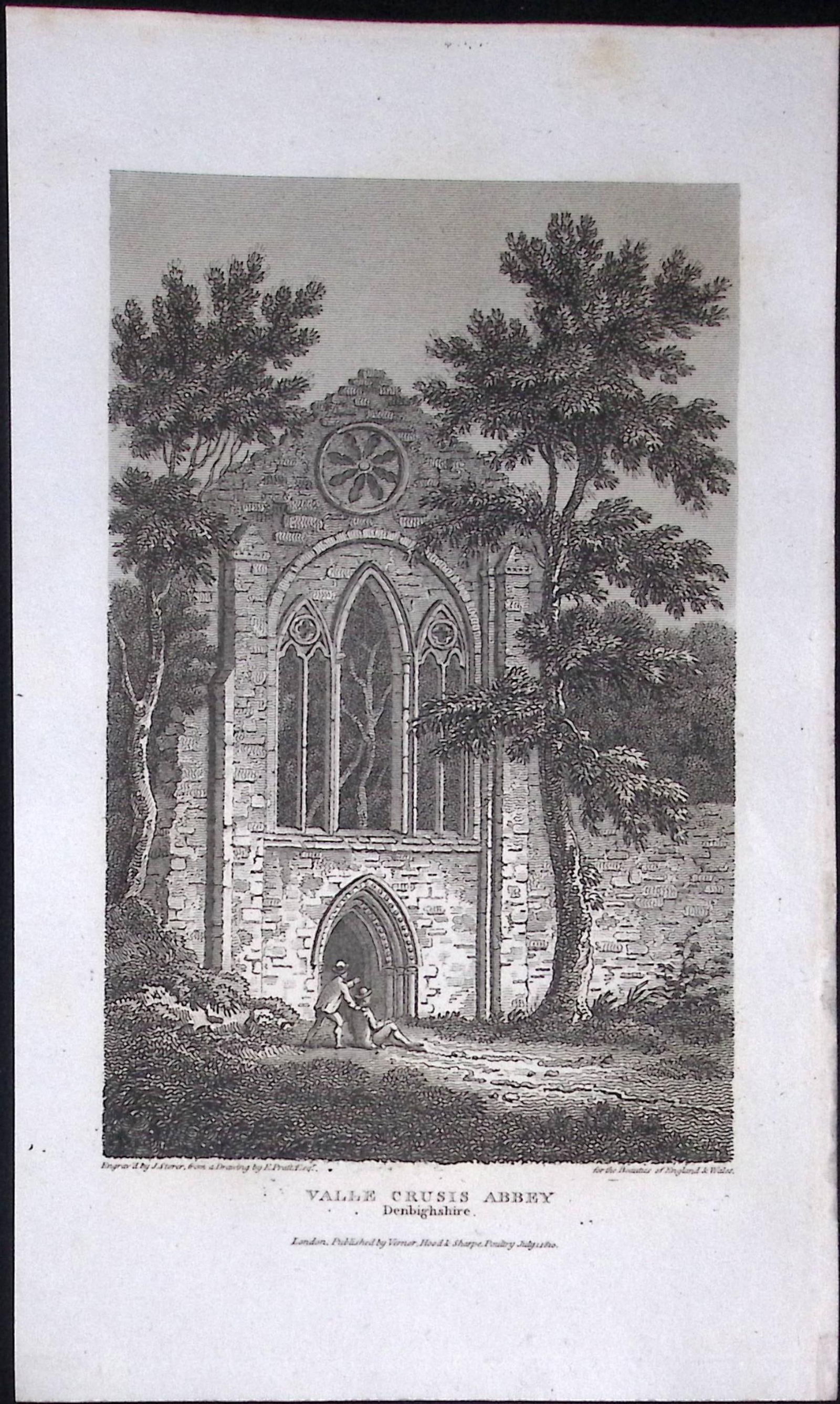 Valle Crucis Abbey Wales Antique 213 Years-Old Georgian Steel-Engraving-198 (1 of 2)