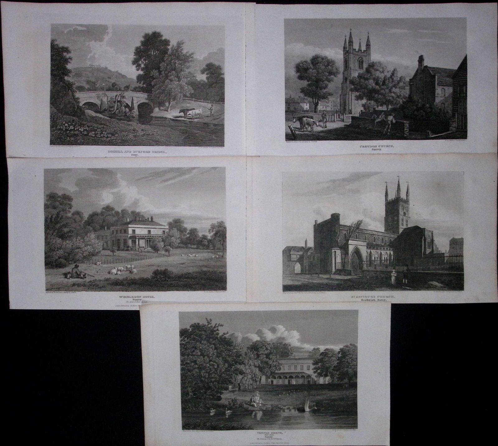 County Surrey Job-Lot Antique 213 Years-Old Georgian Steel-Engravings-1 (1 of 1)