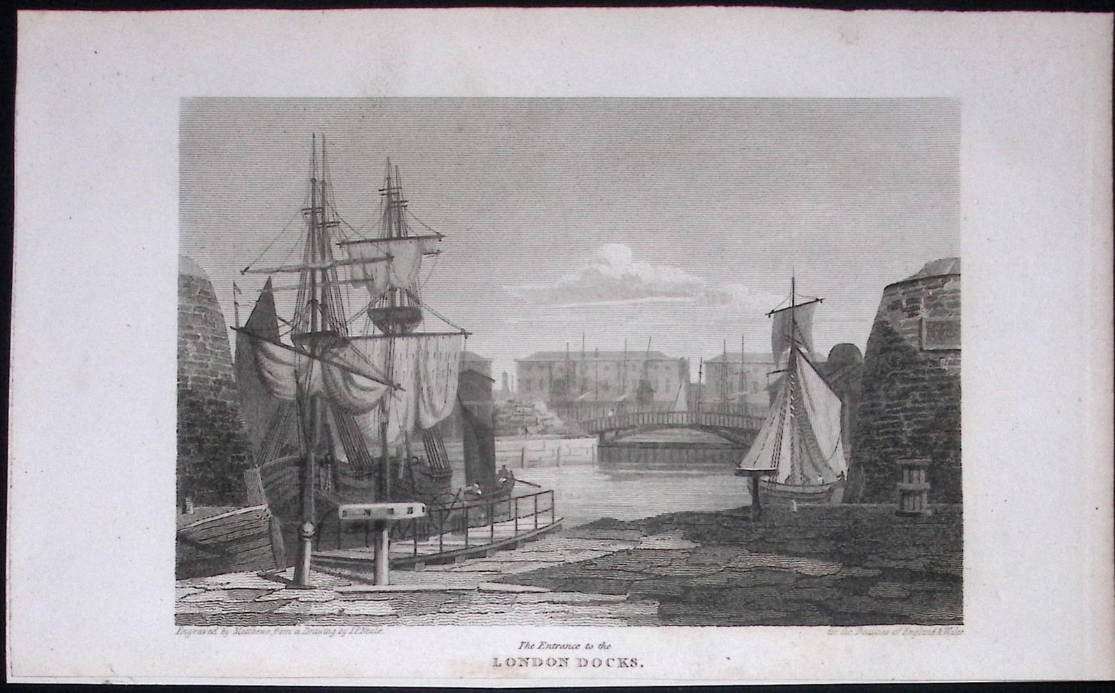 Entrance to London Docks Antique 200 Years-Old Steel-Engraving-91 (1 of 2)