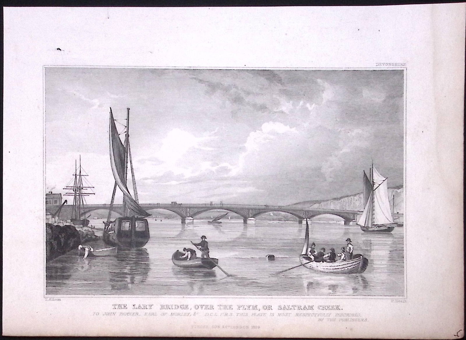 Saltham Creek Bridge Over the Plym Devonshire Antique 193 Years-Old Steel-Engraving-21 (1 of 2)