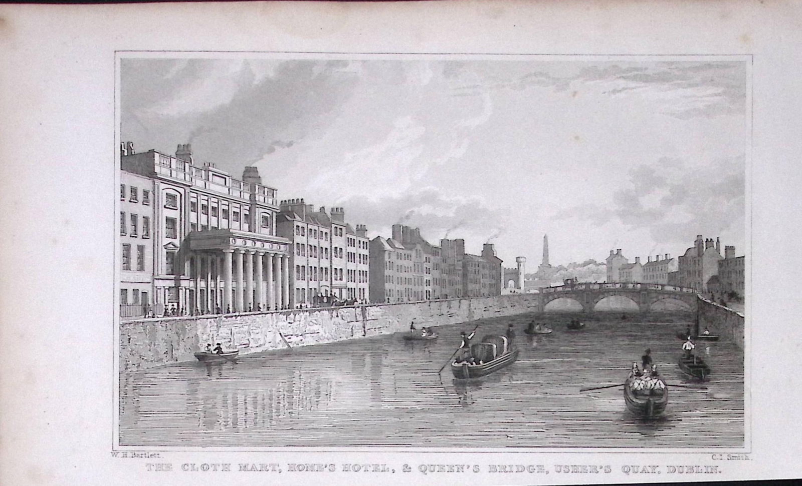 Dublin Queens Bridge Ushers Quay 194 Years Old Antique Steel Engraving-22 (1 of 2)