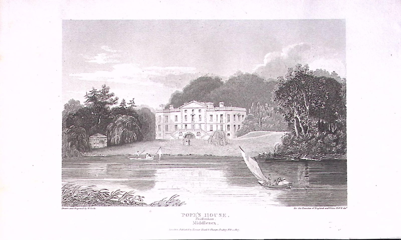 Popes House Twickenham London Antique 200 Years-Old Steel-Engraving-257 (1 of 2)