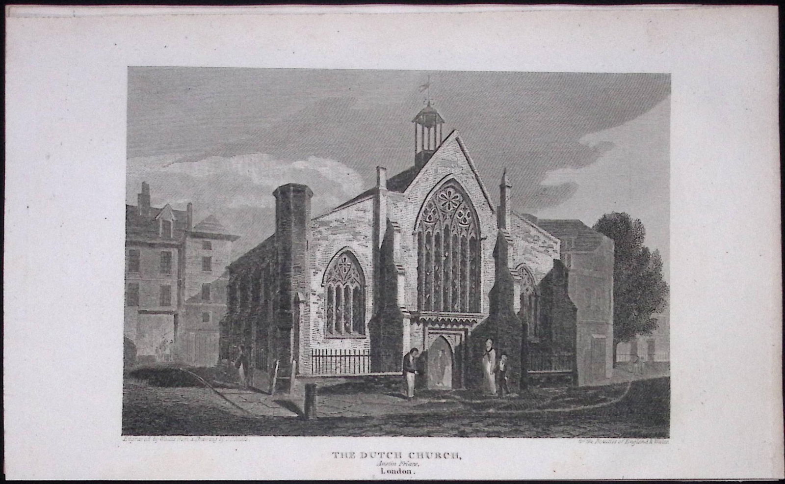 London City The Dutch Church Antique 200 Years-Old Steel-Engraving-121 (1 of 2)