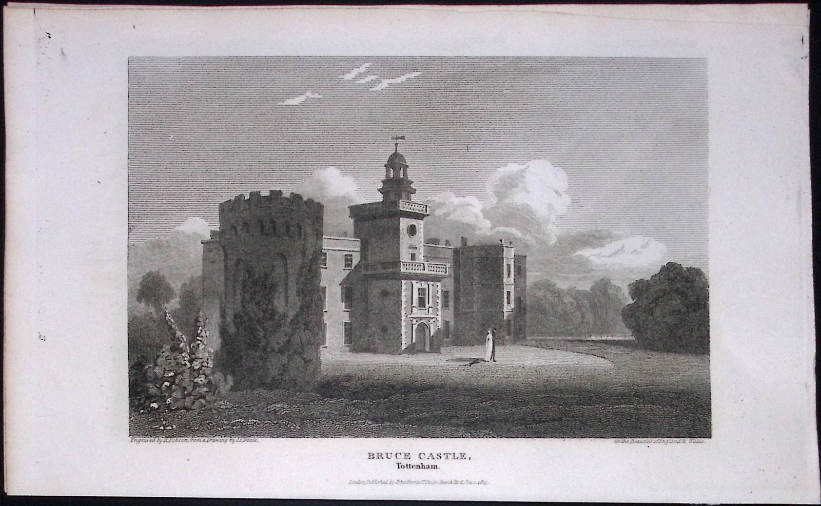 London Tottenham Bruce Castle Antique 200 Years-Old Steel-Engraving-98 (1 of 2)