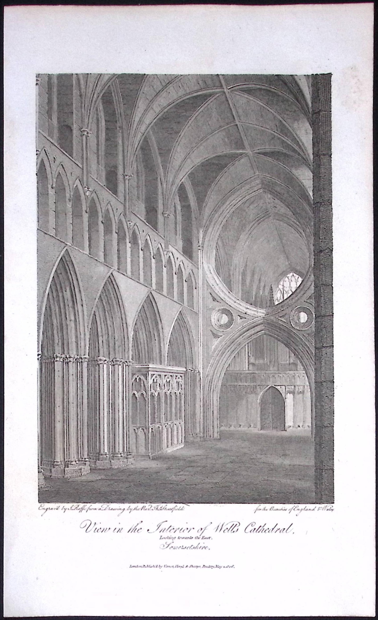 Wells Cathedral Somerset Antique 212 Years-Old Georgian Steel-Engraving-169 (1 of 2)