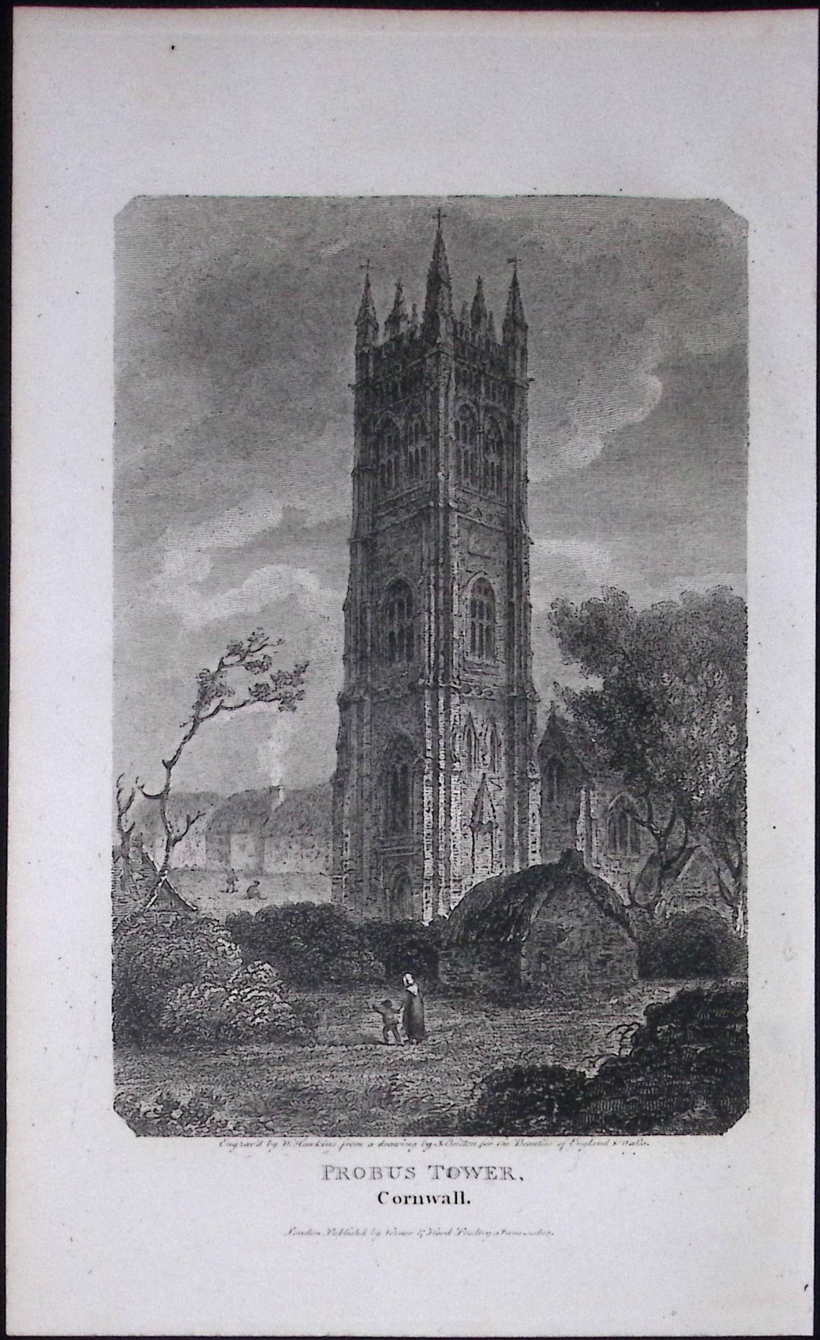 Truro Cornwall Probus Tower Antique 224 Years-Old Steel-Engraving-76 (1 of 2)