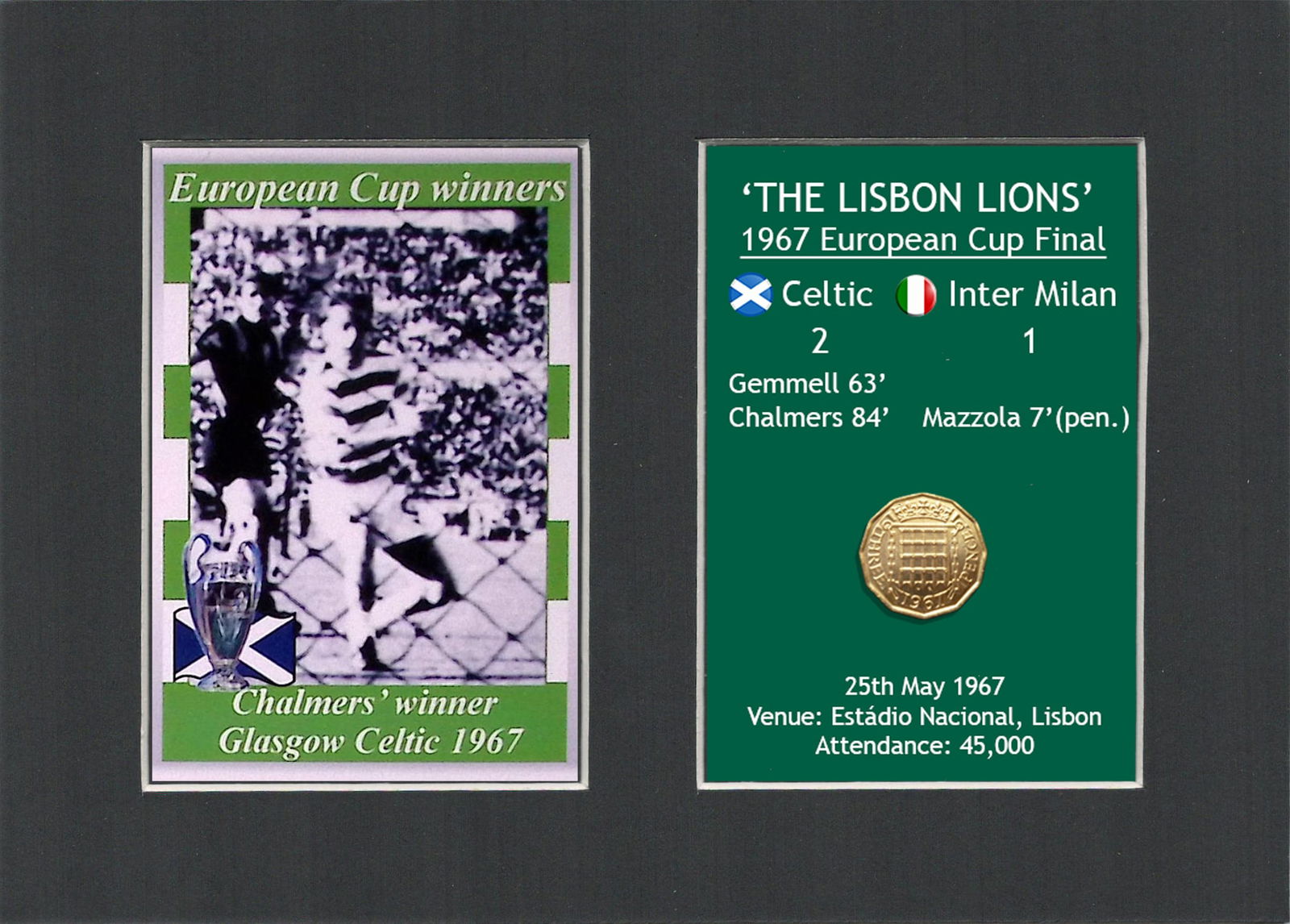Chalmers Scores The Winner Celtic FC European Cup Mount & Original Half-Crown Coin Metal Art (1 of 2)