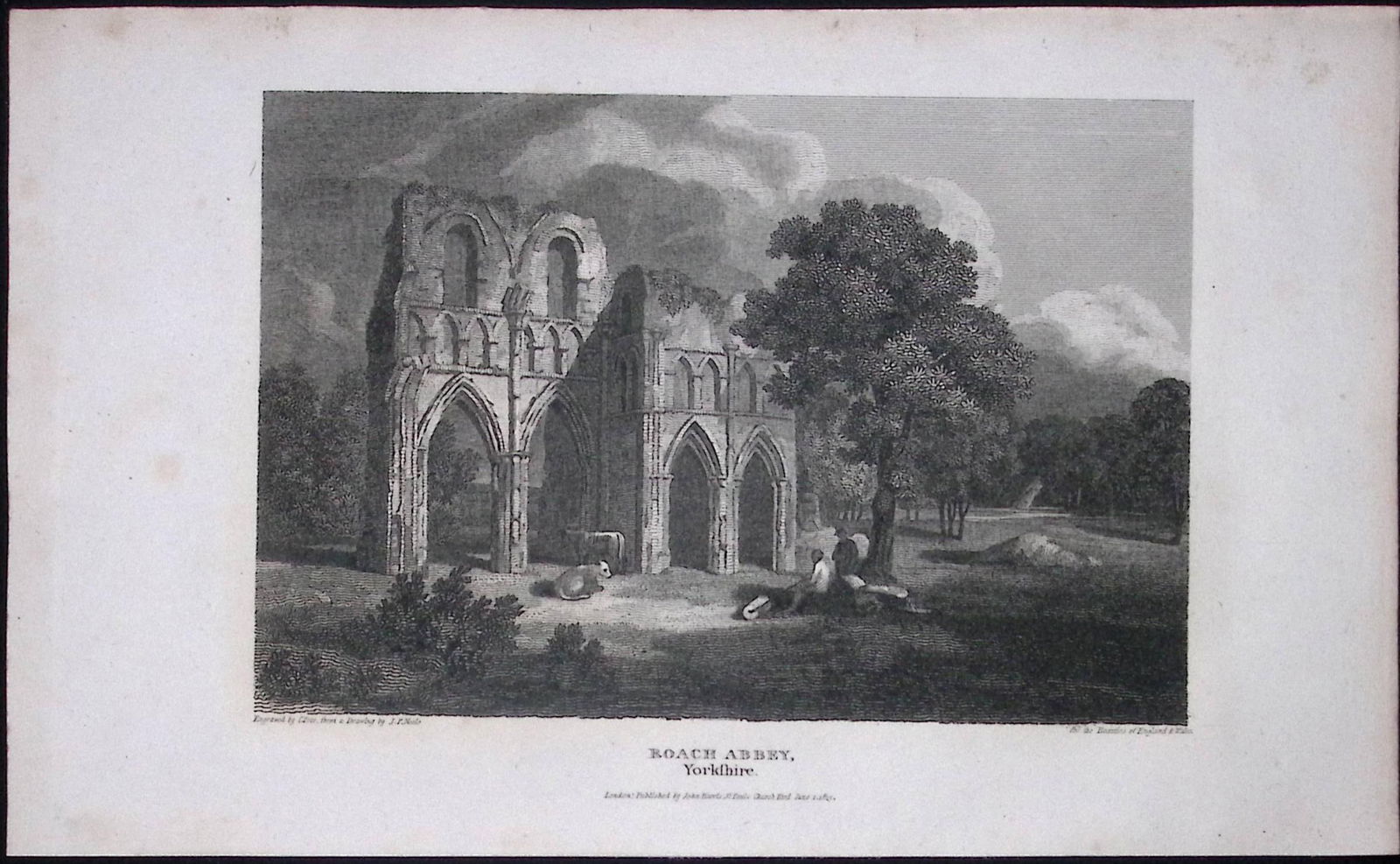 Maltby Roach Abbey Yorkshire Antique 213 Years-Old Steel-Engraving-35 (1 of 2)