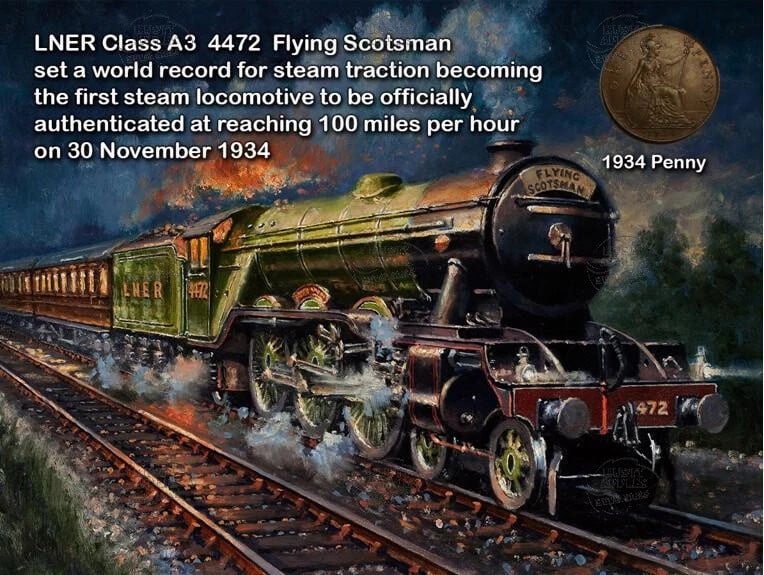 Flying Scotsman Train 100 MPH 1934 Record Speed Metal Coin Art Display (1 of 1)