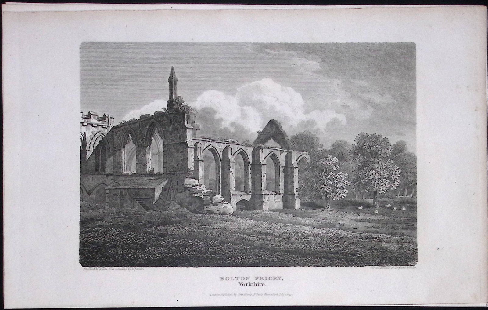 Bolton Abbey Yorkshire Antique 213 Years-Old Steel-Engraving-33 (1 of 2)