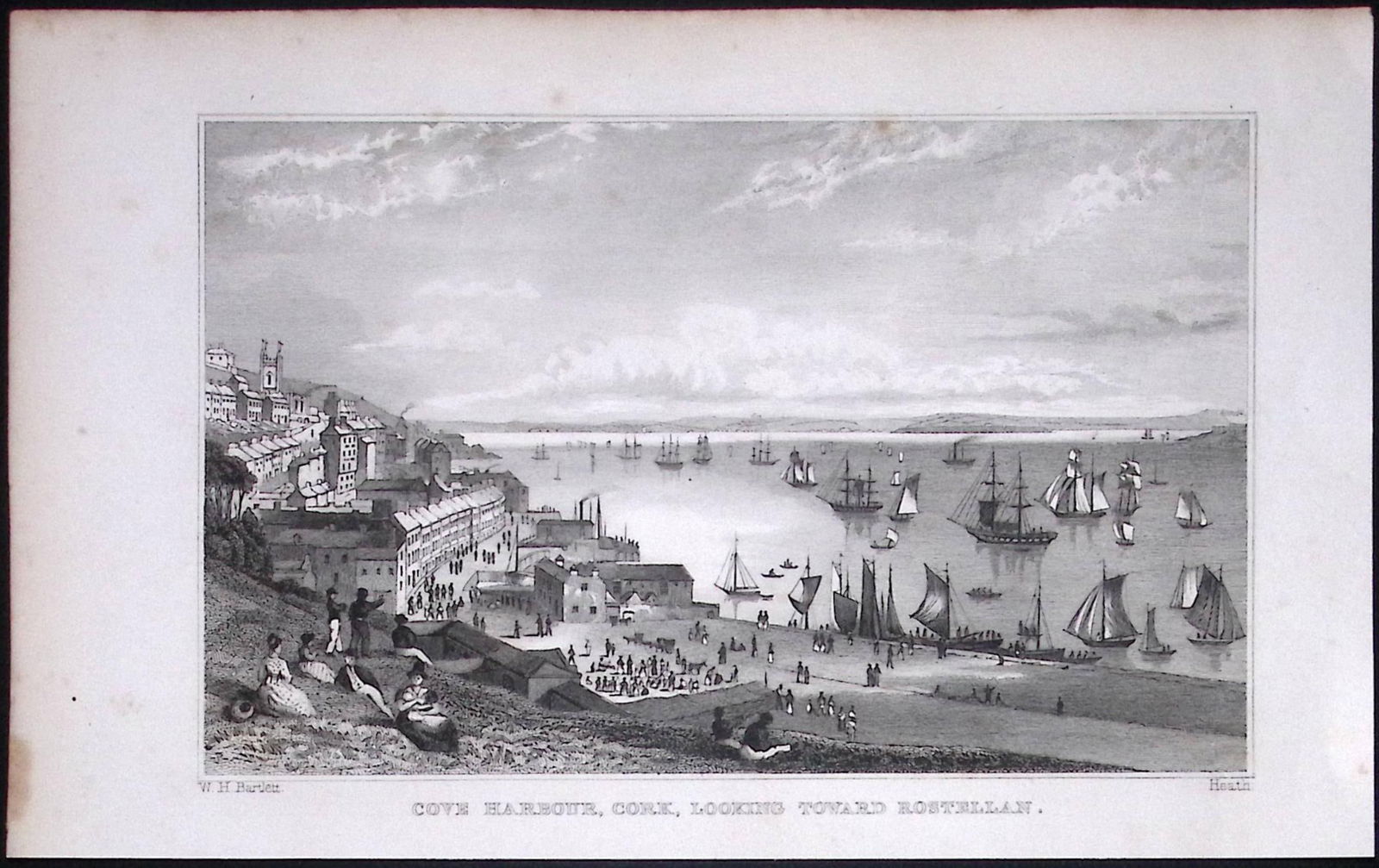 Cork Coyn Harbour Towards Rostellan 194 Years Old Antique Steel Engraving-16: Title: Cork Coyn Harbour Towards Rostellan 194 Years Old Antique Steel Engraving-16 Description: This Plate Was Removed from an Edition of Ireland Illustrated, from Original Drawings