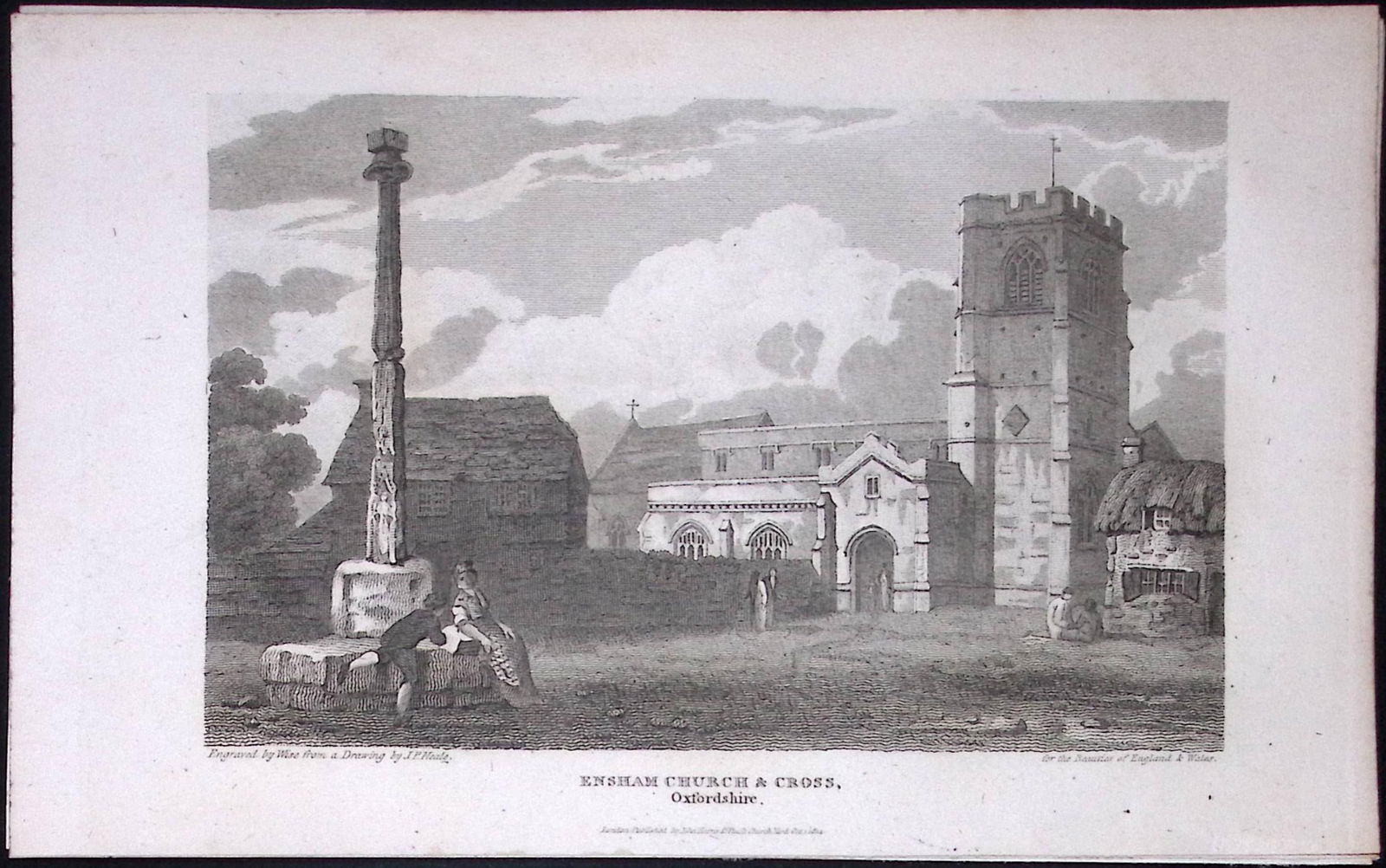 Ensham Church & Cross Oxfordshire Antique 212 Years-Old Steel-Engraving-57 (1 of 2)