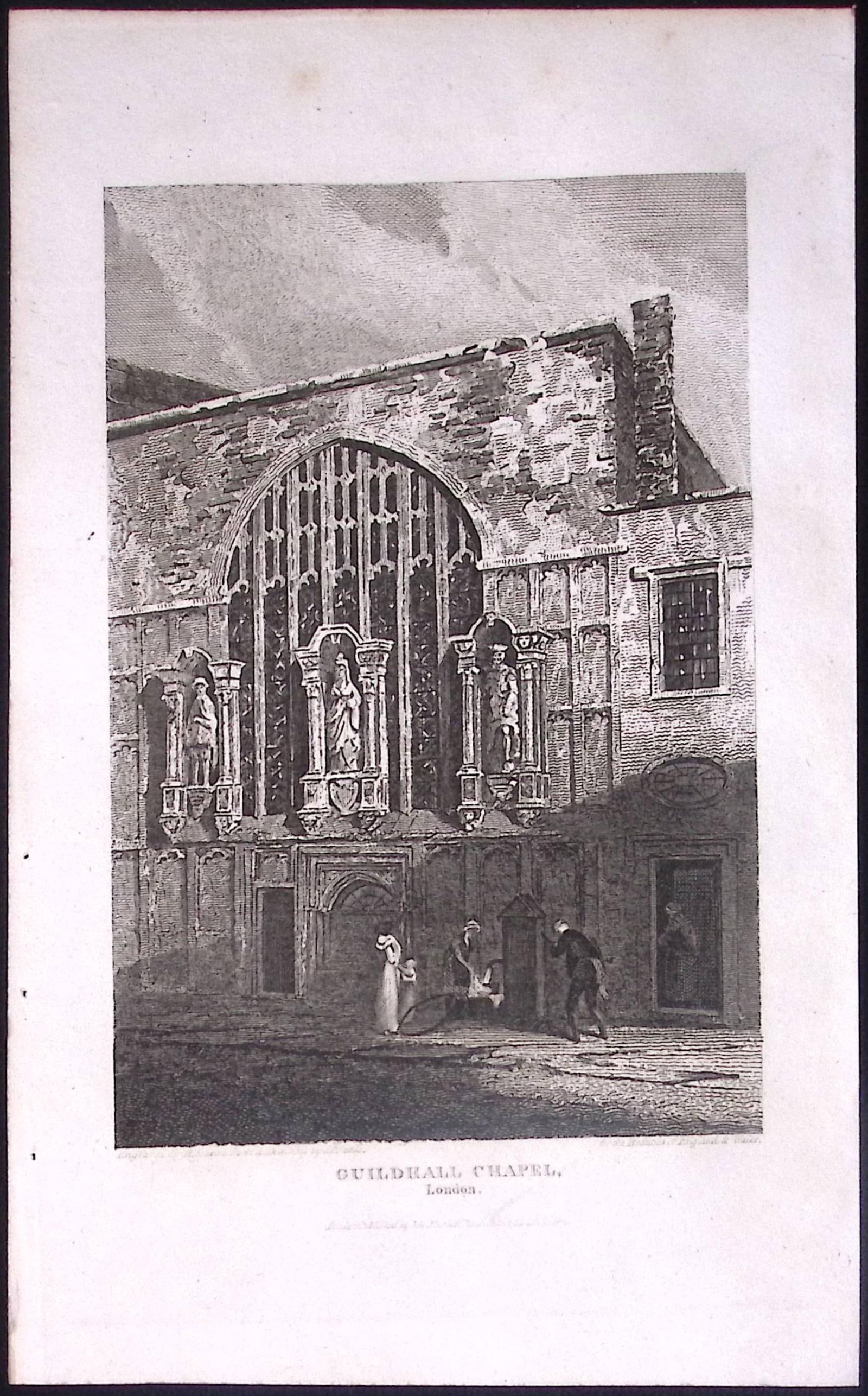 Guildhall Chapel London Antique 200 Years-Old Steel-Engraving-265 (1 of 2)