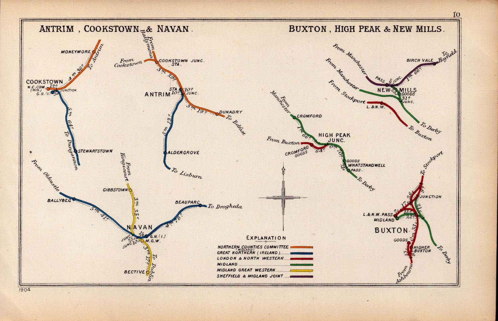 Antrim Cookstown & Navan Ireland Antique Railway Junctions Diagram-10. (1 of 2)