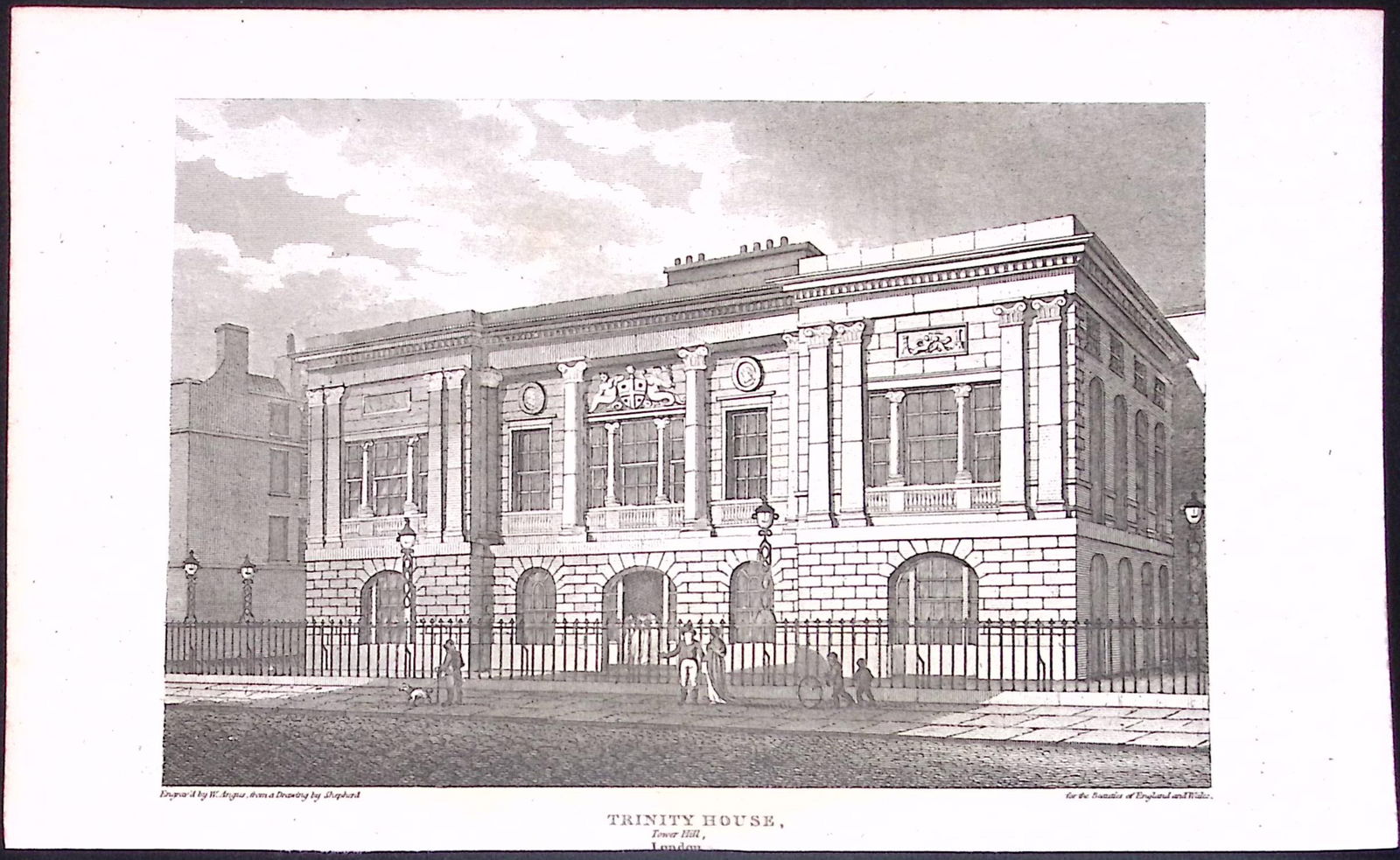 Trinity House Tower Hill London Antique 200 Years-Old Steel-Engraving-236 (1 of 2)