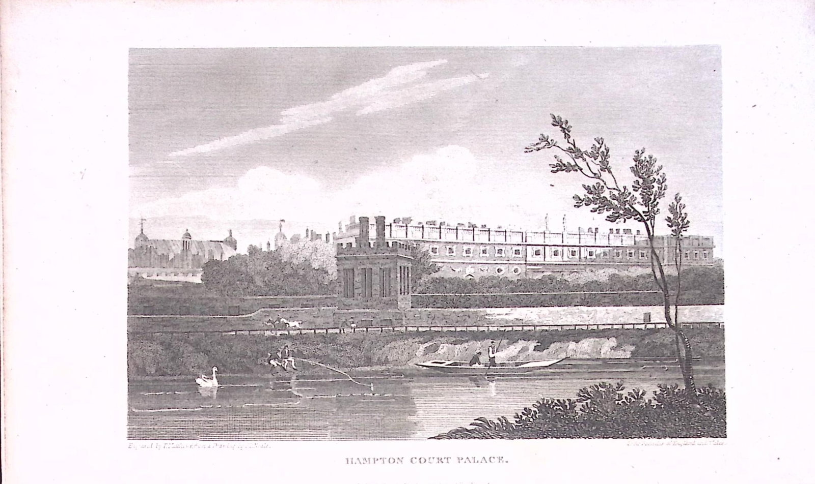 Hampton Court Palace London Antique 200 Years-Old Steel-Engraving-262: Title: Hampton Court Palace London Antique 200 Years-Old Steel-Engraving-262 Description: This London Georgian Antique Print Was Removed from a First Edition of. The Bea