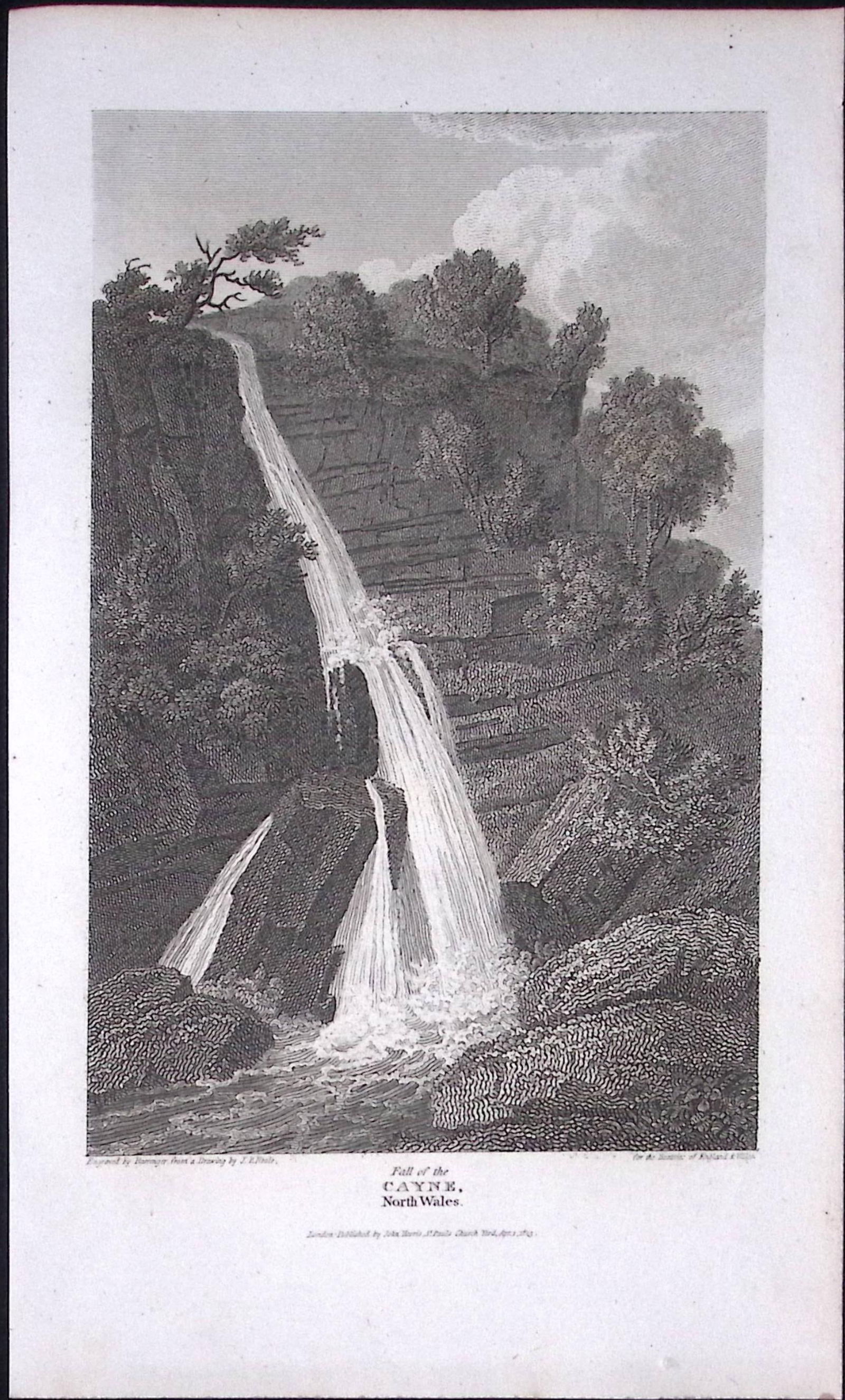 Fall Of The Cayne North Wales Antique 213 Years-Old Georgian Steel-Engraving-209 (1 of 2)