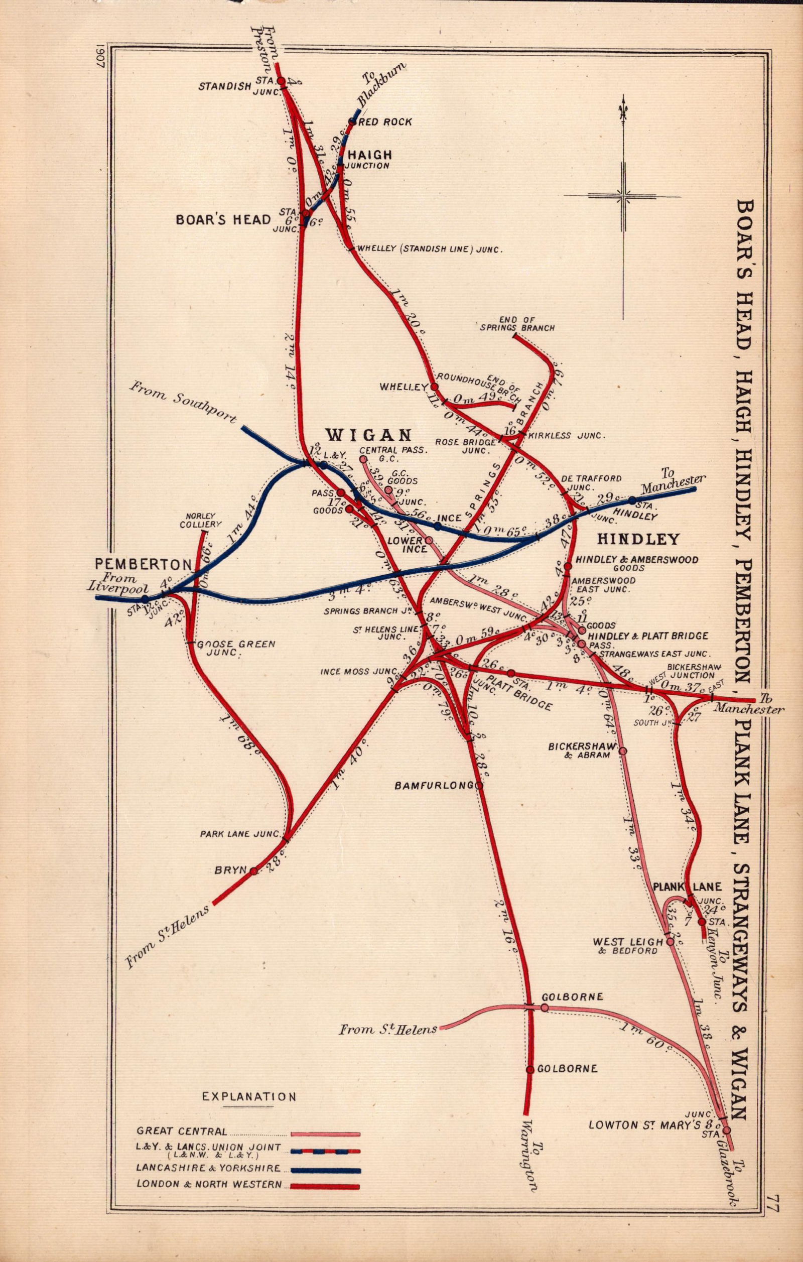 Lancashire Hindley Pemberton Strangeways Wigan Antique Railway Diagram-77. (1 of 2)