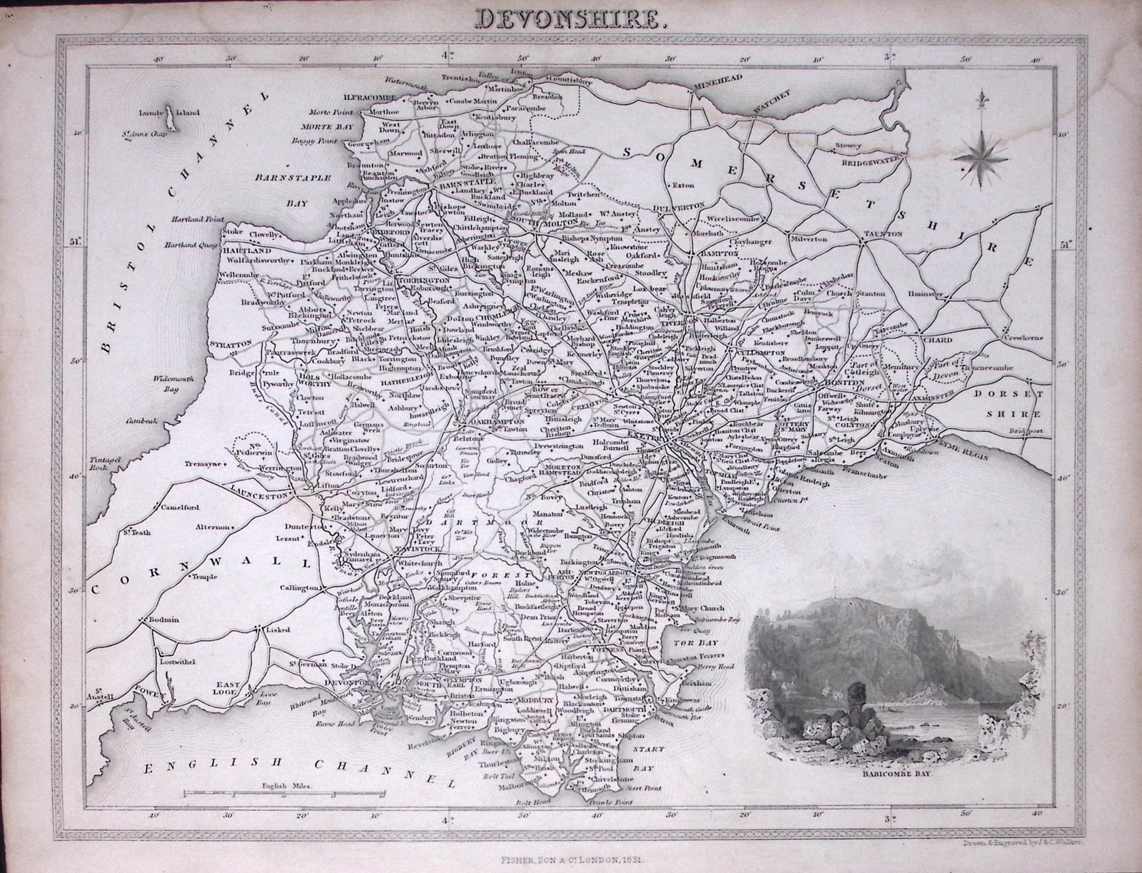 Devonshire Antique Detailed 193 Years-Old Steel-Engraved Map: Title: Devonshire Antique Detailed 193 Years-Old Steel-Engraved Map Description: Devonshire Antique Detailed 193 Years-Old Steel-Engraved Map This Antique Steel Eng