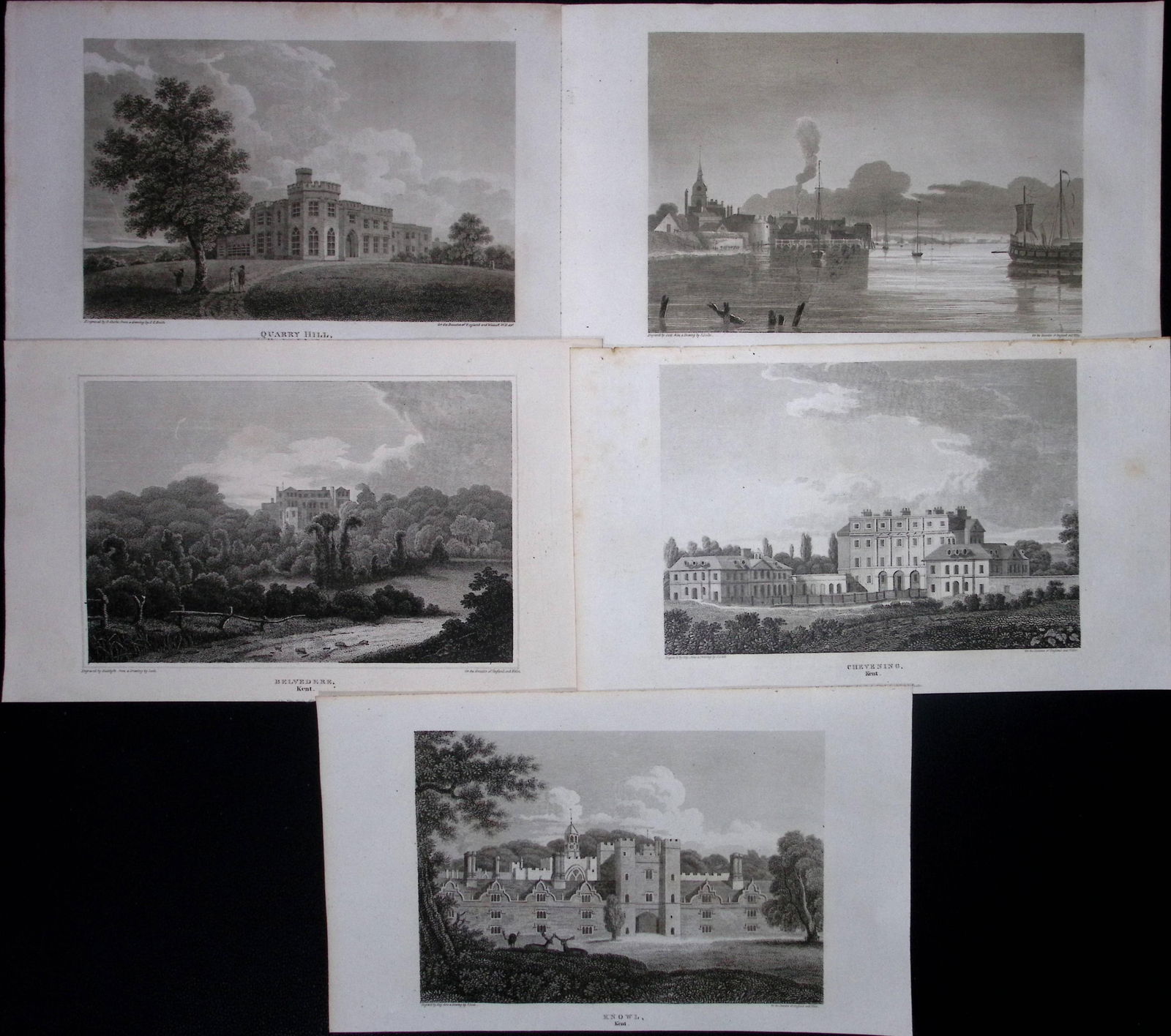 County Kent Job-Lot Antique 218 Years-Old Georgian Steel-Engravings-7: Title: County Kent Job-Lot Antique 218 Years-Old Georgian Steel-Engravings-7 Description: These 5 Georgian Antique Prints Was Removed from a First Edition of. The B