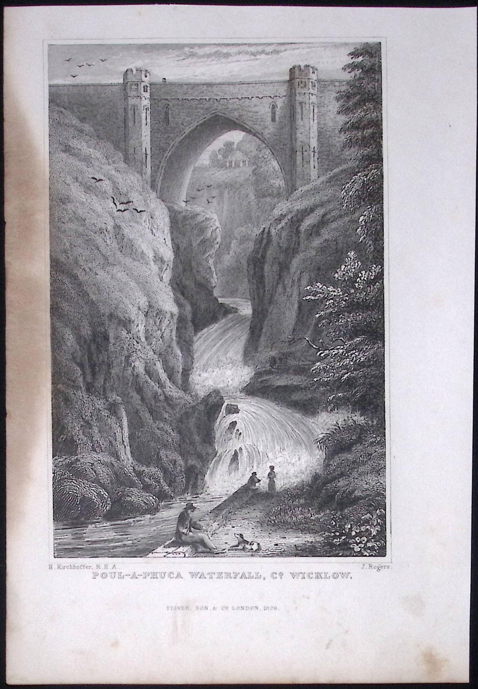 Wicklow Poul-A-Phuca Waterfall 194 Years Old Antique Steel Engraving-3: Title: Wicklow Poul-A-Phuca Waterfall 194 Years Old Antique Steel Engraving-3 Description: This Plate Was Removed from an Edition of Ireland Illustrated, from Original Drawings