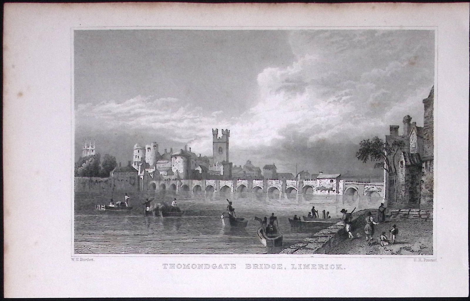 Limerick Thomondgate Bridge 194 Years Old Antique Steel Engraving-40 (1 of 2)