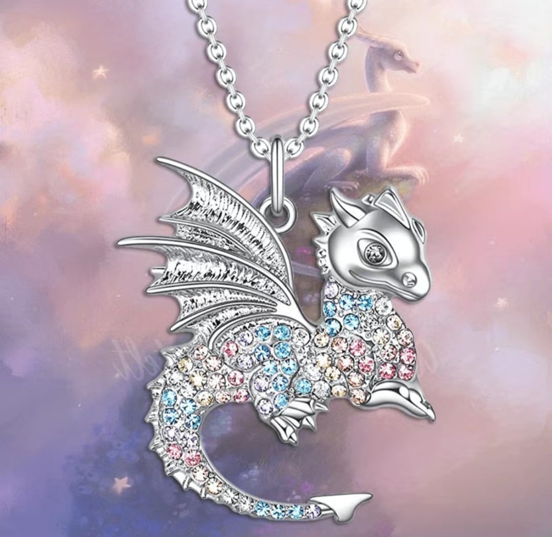 New! Baby Dragon Pendant: Title: New! Baby Dragon Pendant Description: New! Colourful Baby Dragon Pendant with chain. Zircons decorate this lovely pendant made
