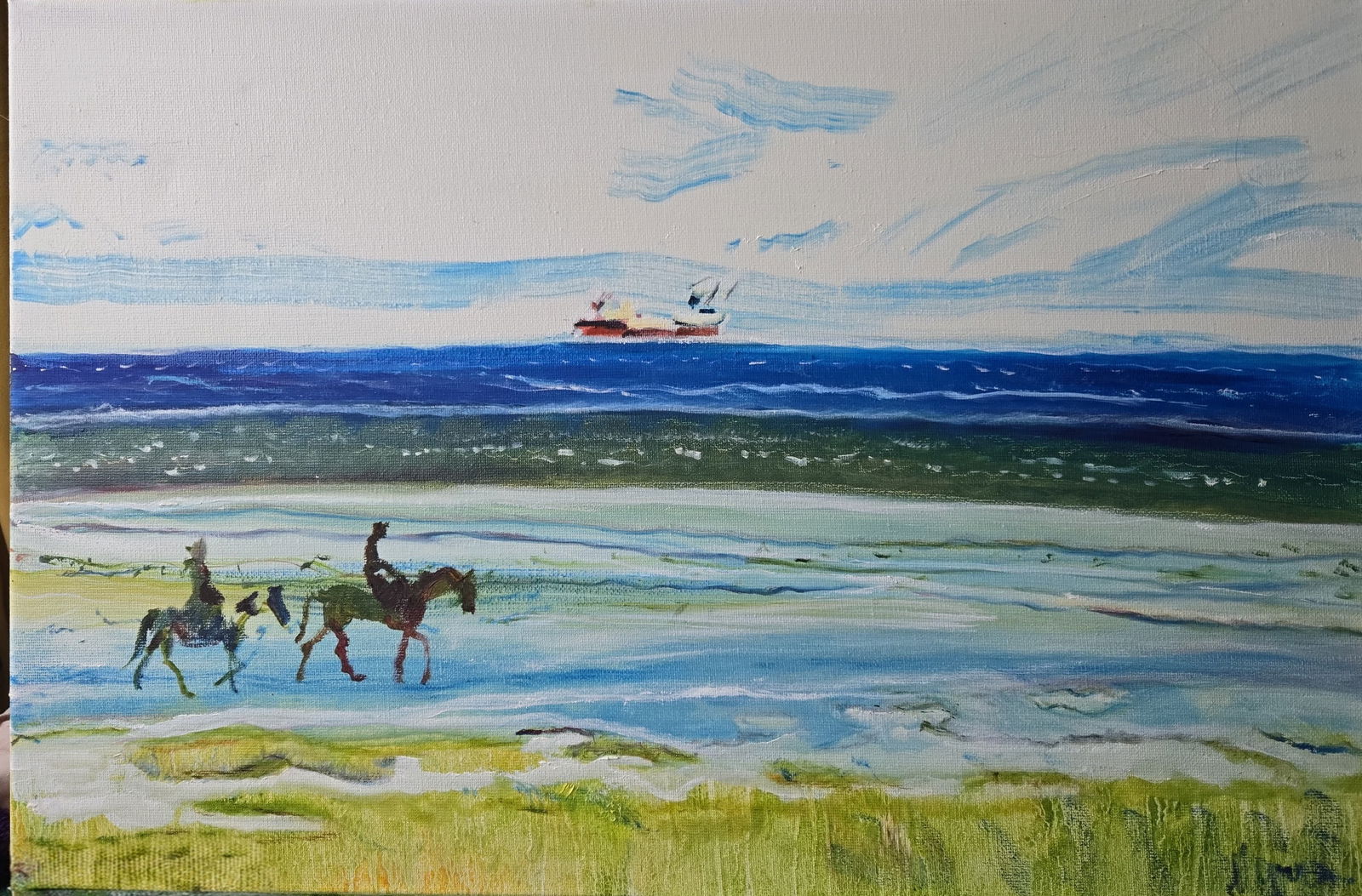 Galloping On The Silver Sands" By Myrna Higgins: Title: "Galloping On The Silver Sands" By Myrna Higgins Description: "Galloping on the Silver Sands" by Myrna Higgins Original one-of-a-kind oil on linen canvas painting of two horses with