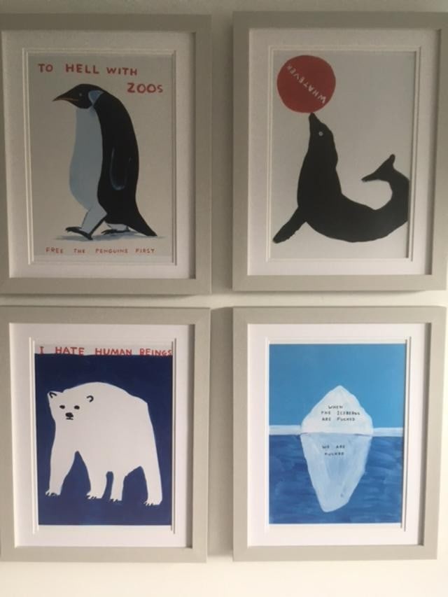 David Shrigley OBE (b 1968) ‘I Hate Humans & 3 Others’, Shrig Mini Series Offset Lithogr: Title: David Shrigley OBE (b 1968) ‘I Hate Humans & 3 Others’, Shrig Mini Series Offset Lithograph, Framed Description: David Shrigley OBE (b 1968) ‘I Hate Huma