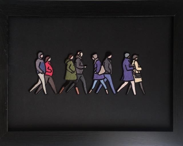 Julian Opie (1958-) ‘London Couples’, Embroidered Figurines On Board, Framed, 2021 - 11